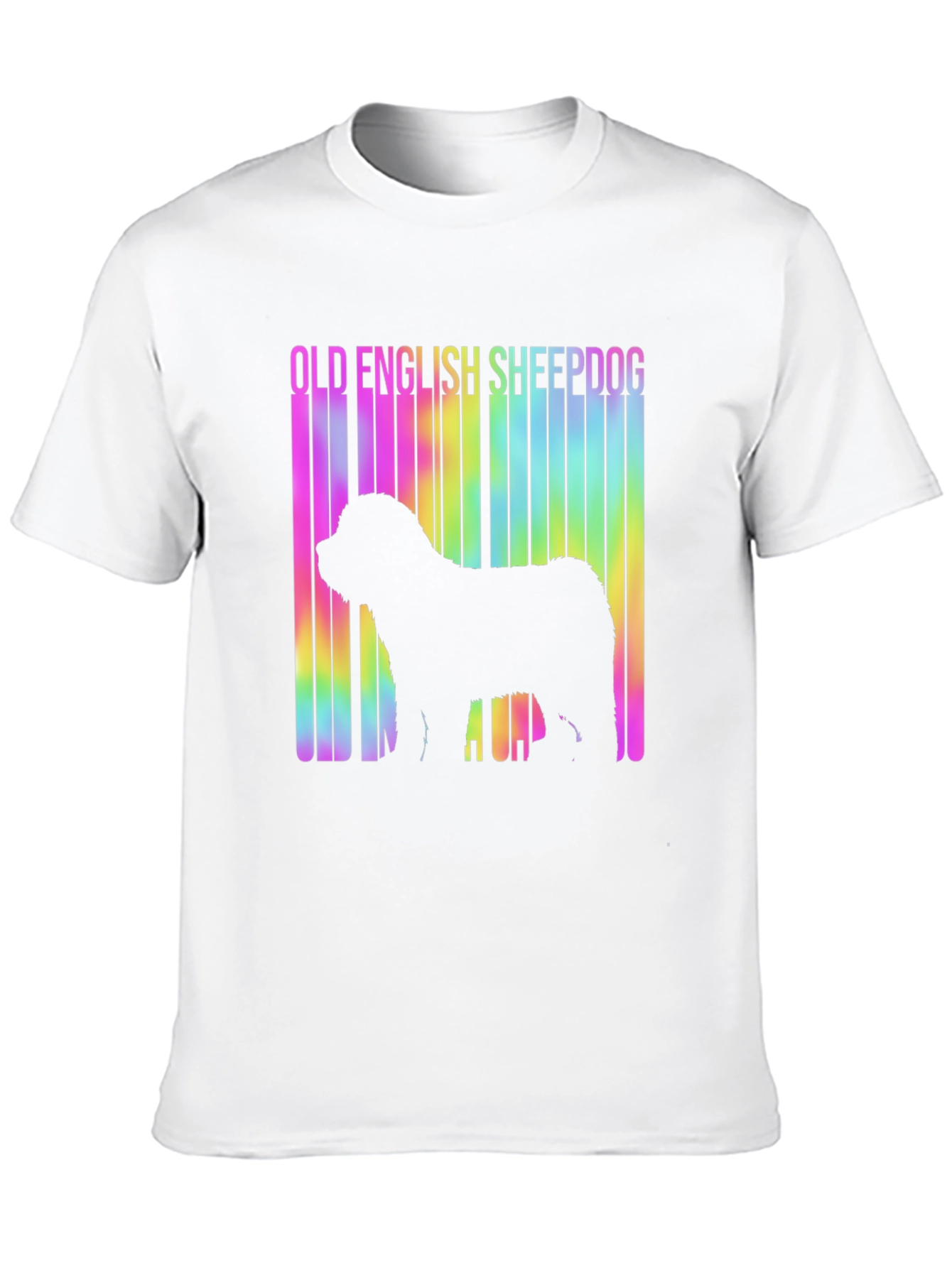 Old English Sheepdog T-Shirt: Rainbow Barcode Design