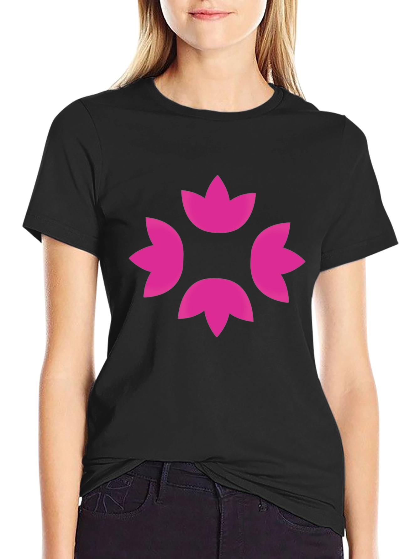 Stylish Black Tee with Pink Floral Design