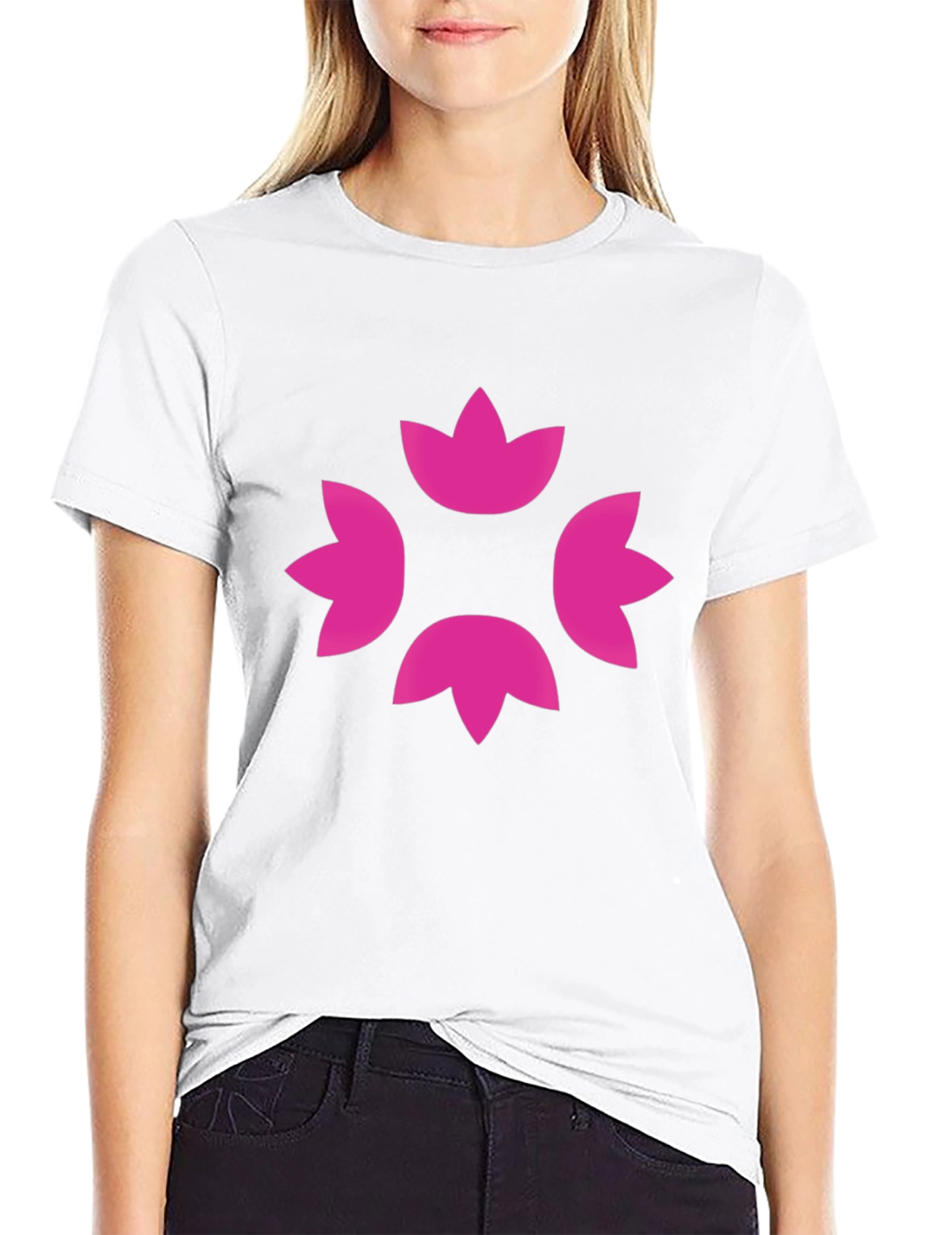 Stylish Black Tee with Pink Floral Design