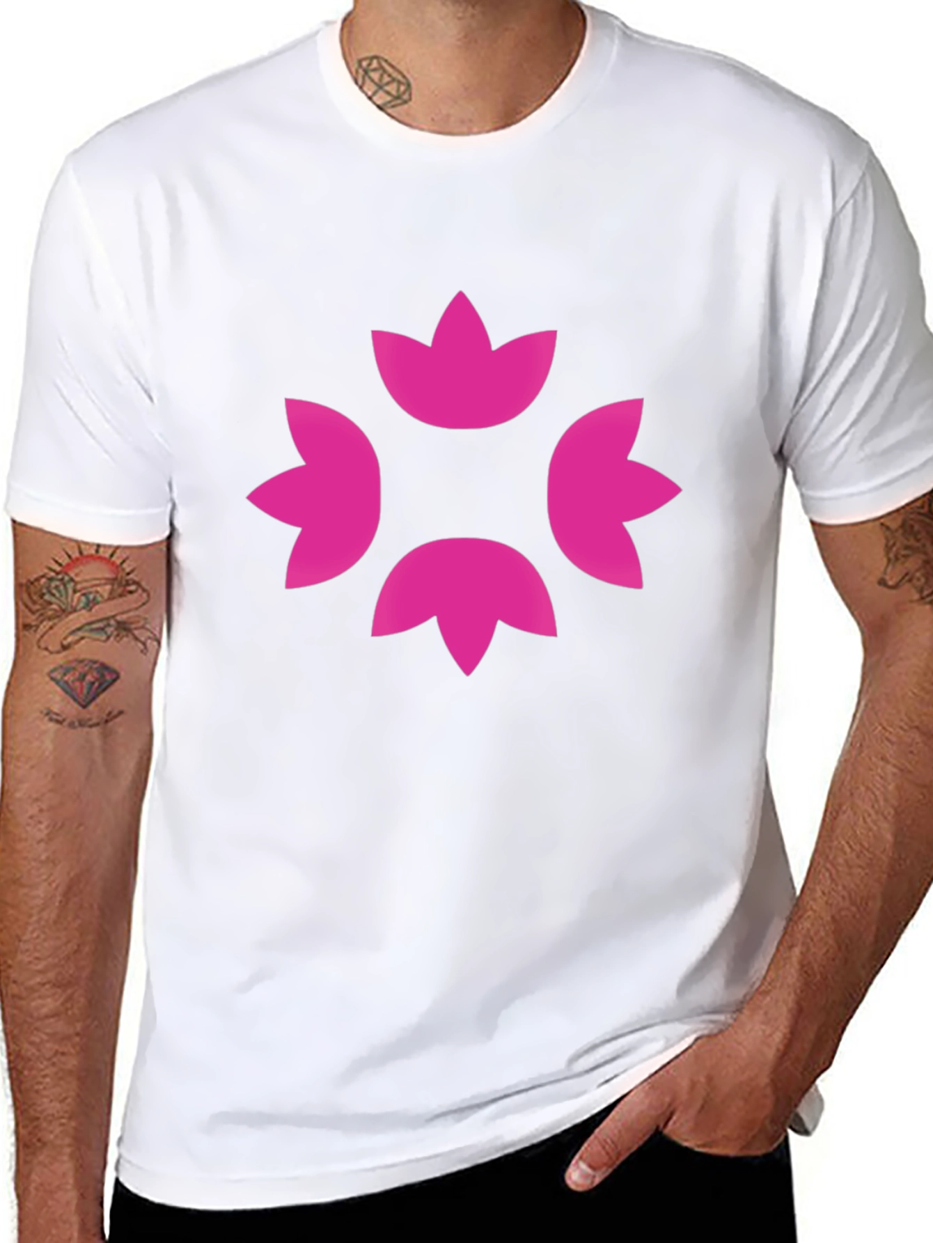Stylish Black Tee with Pink Floral Design