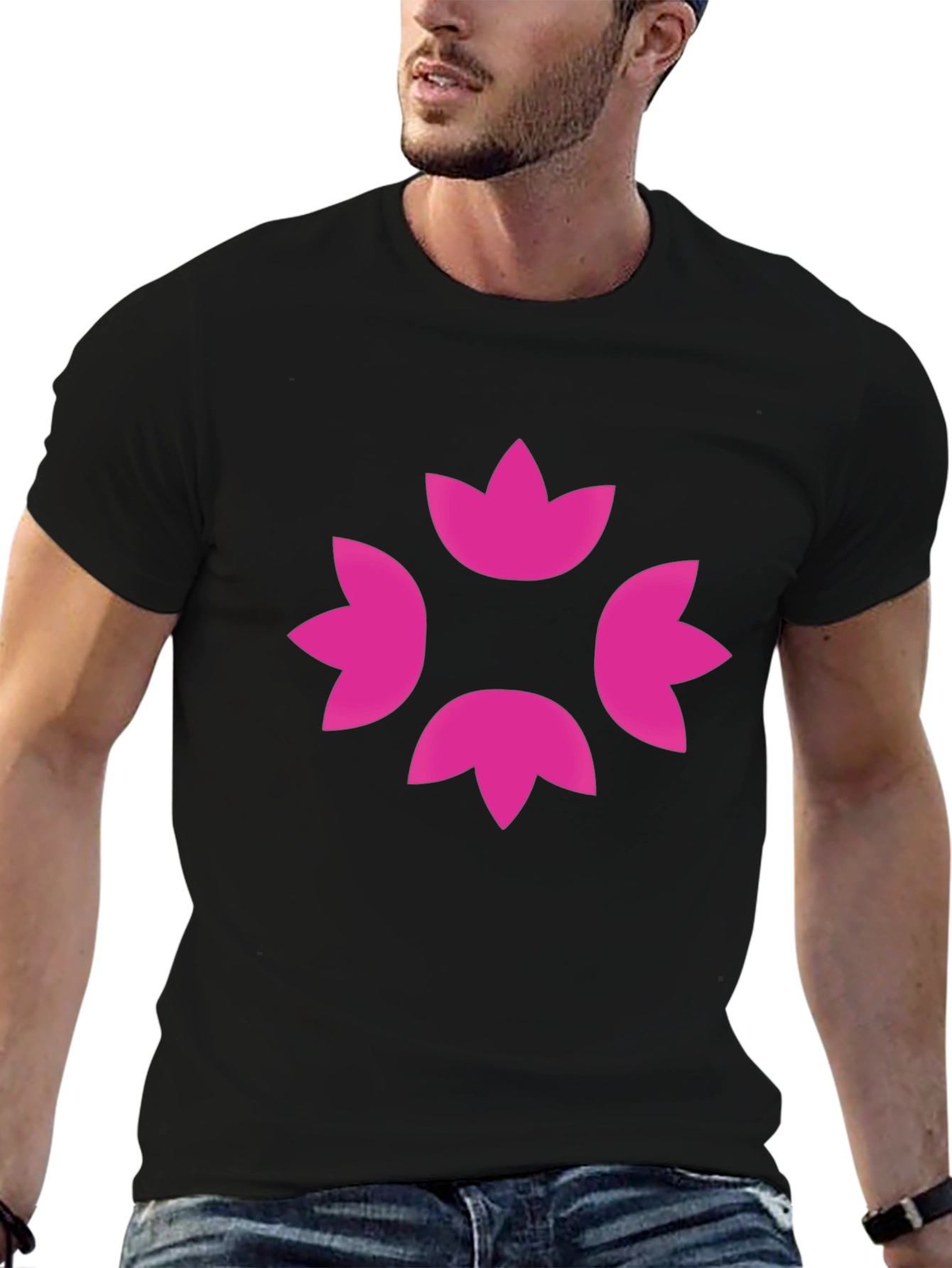 Stylish Black Tee with Pink Floral Design