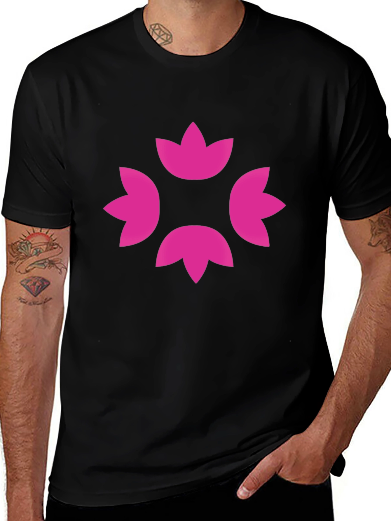 Stylish Black Tee with Pink Floral Design