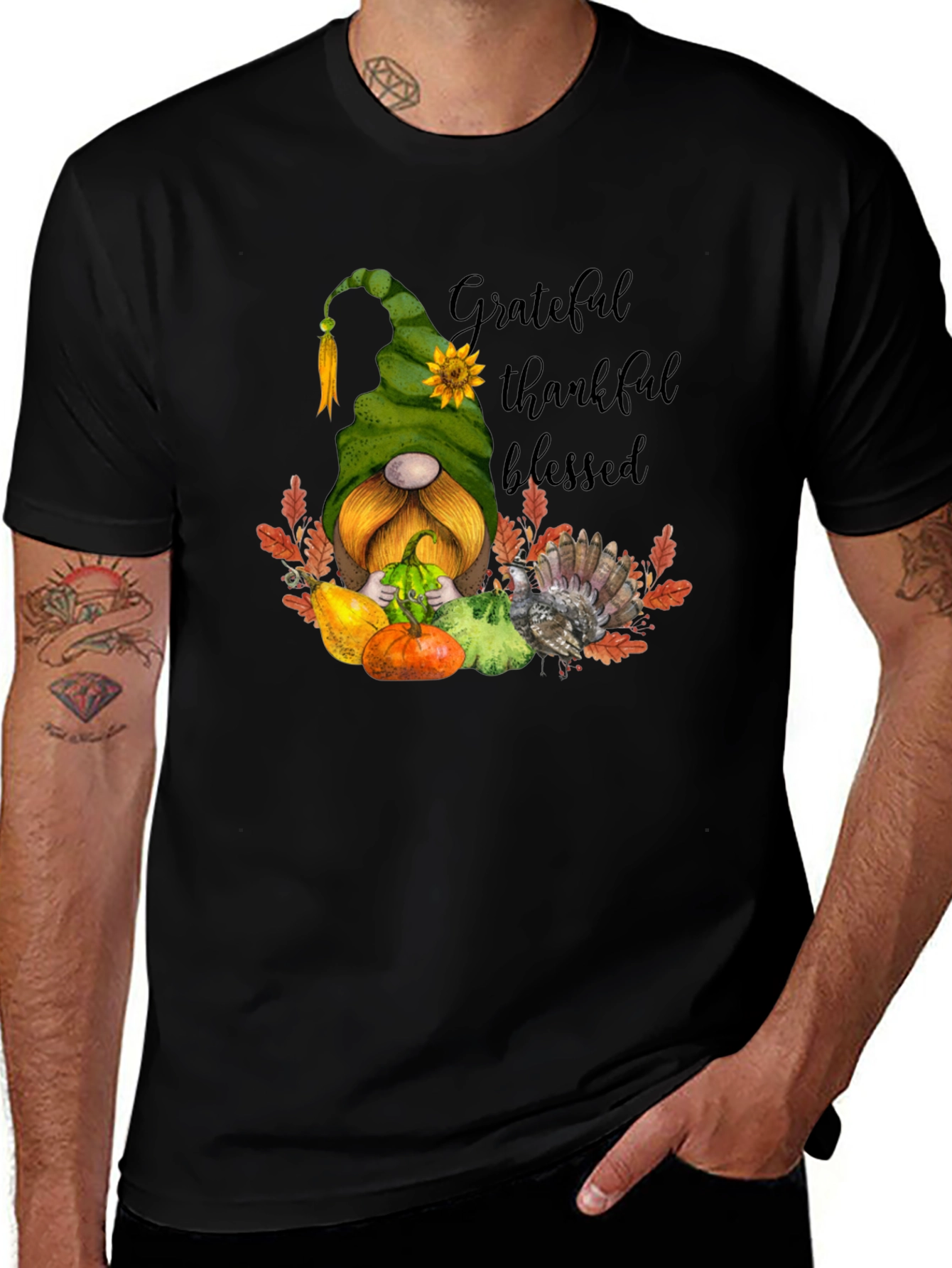 Grateful Thankful Blessed Thanksgiving Gnome T-Shirt
