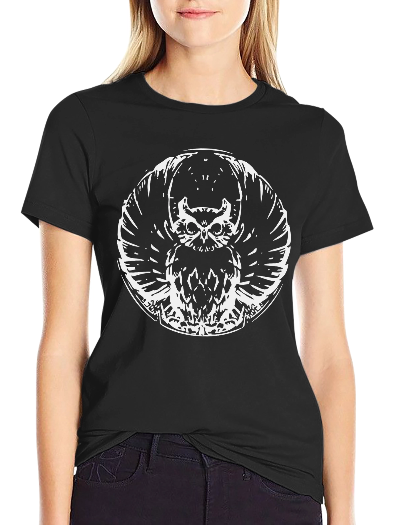 Black Owl Graphic Print Mens T-Shirt