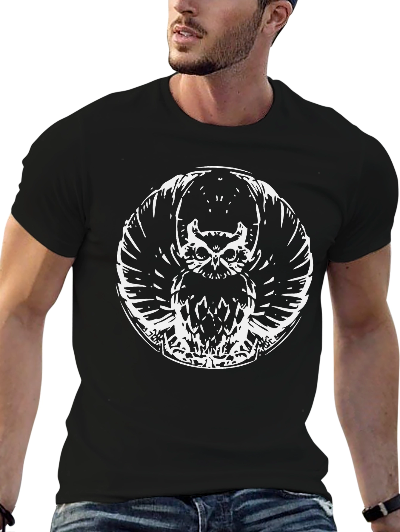 Black Owl Graphic Print Mens T-Shirt