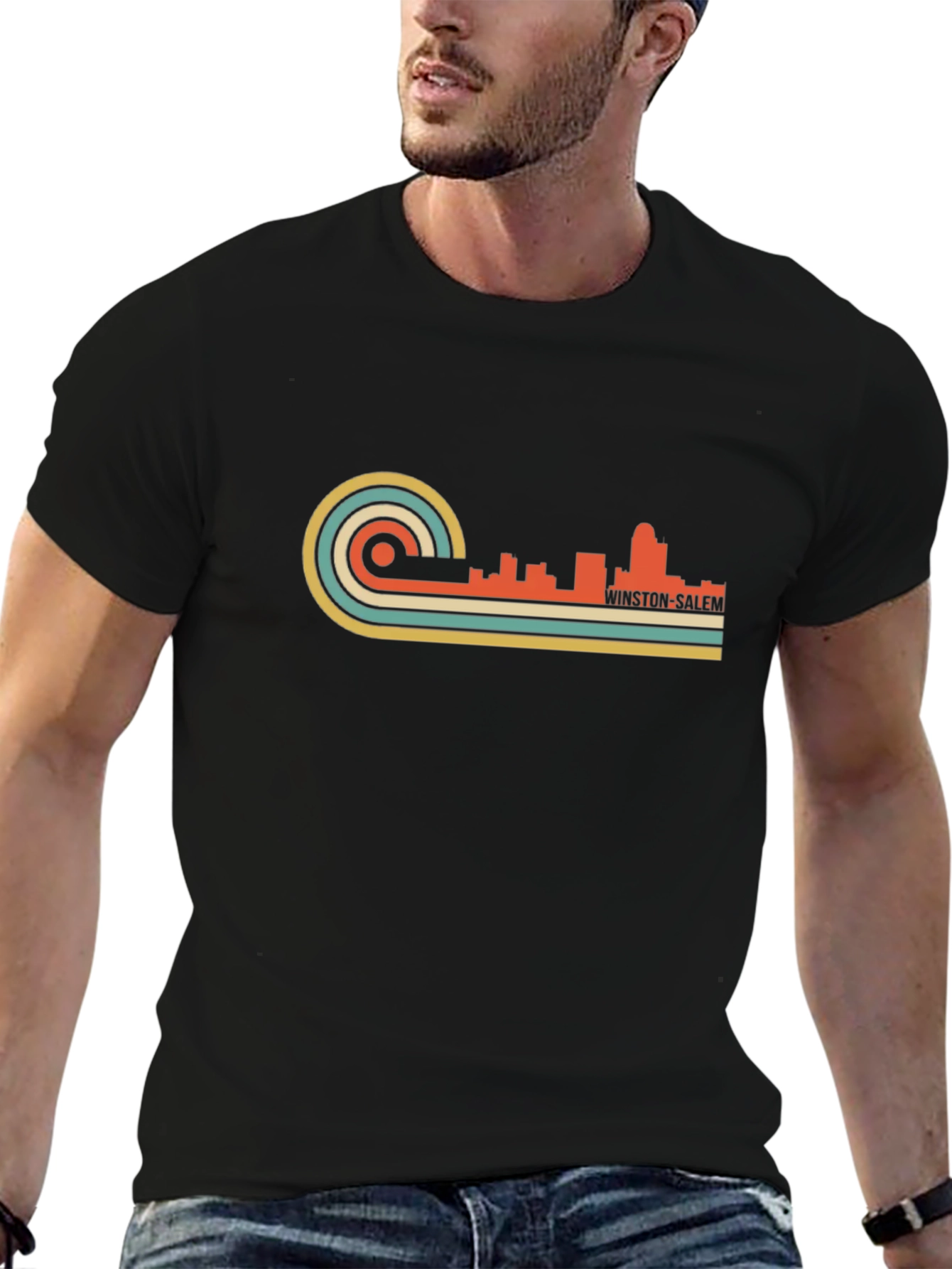 Retro Winston-Salem Skyline Graphic T-Shirt