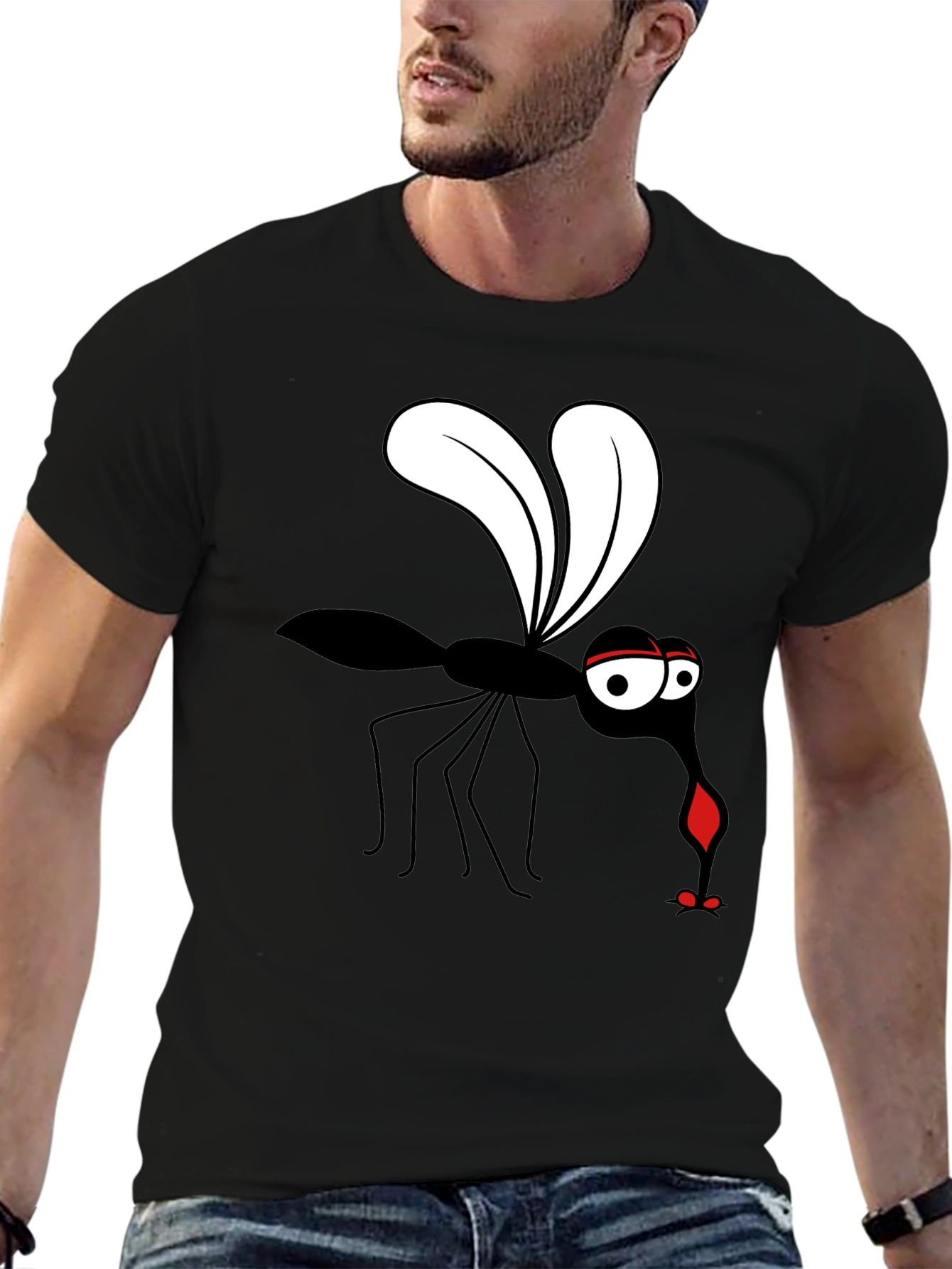 Funny Mosquito Graphic T-Shirt - Black Cotton Tee