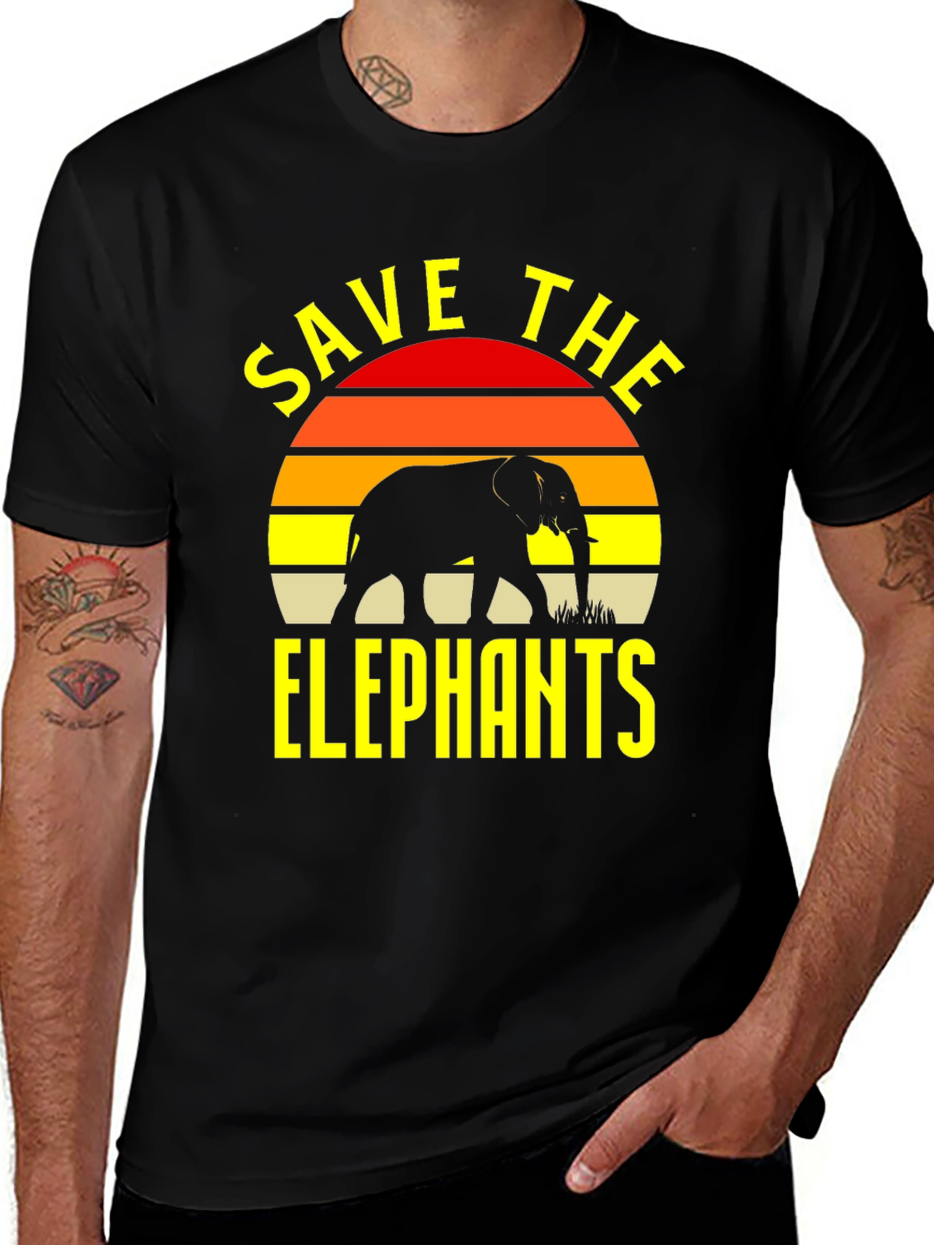 Save The Elephants T-Shirt Black Wildlife Conservation Tee