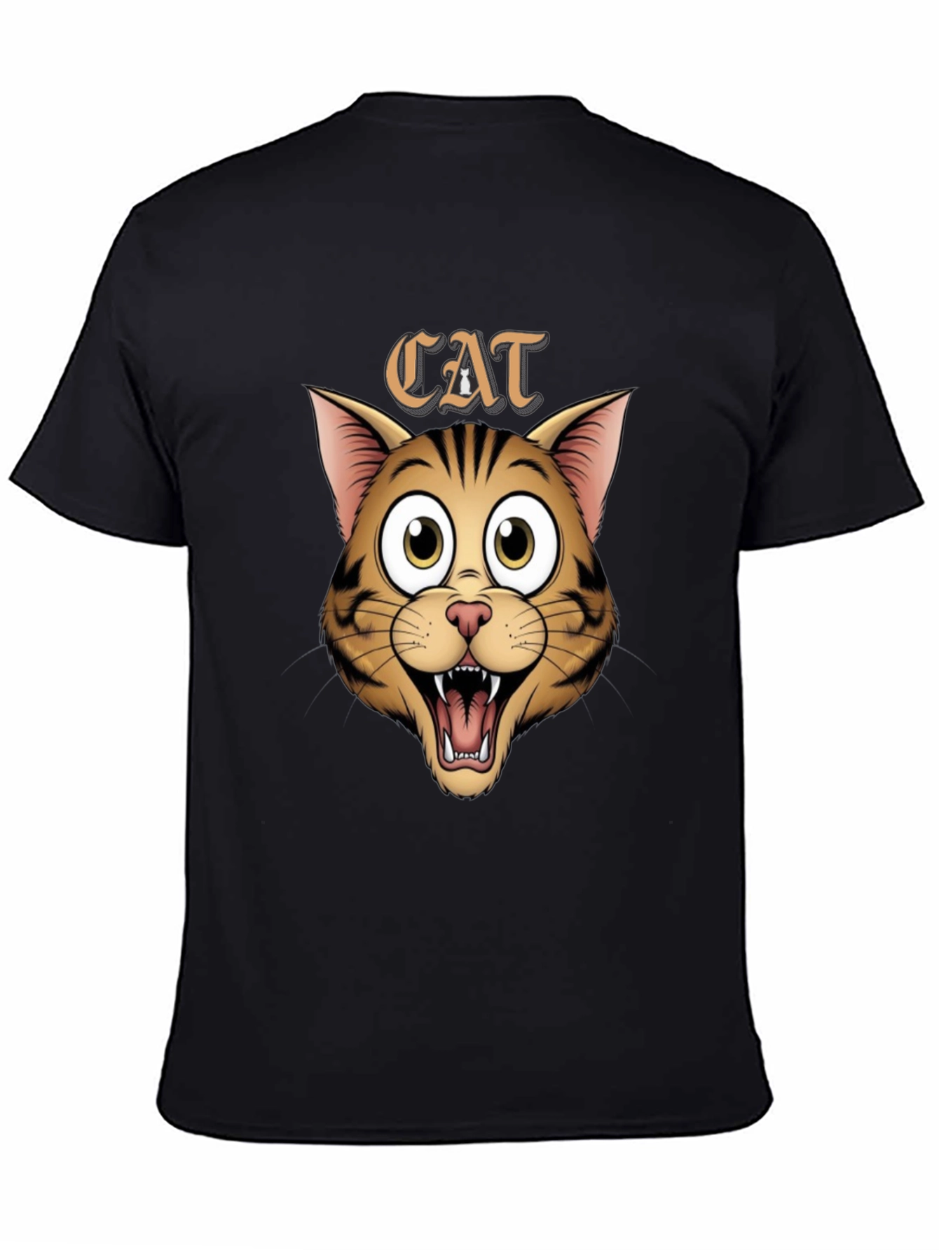 Cartoon Cat Face Graphic Tee - Black