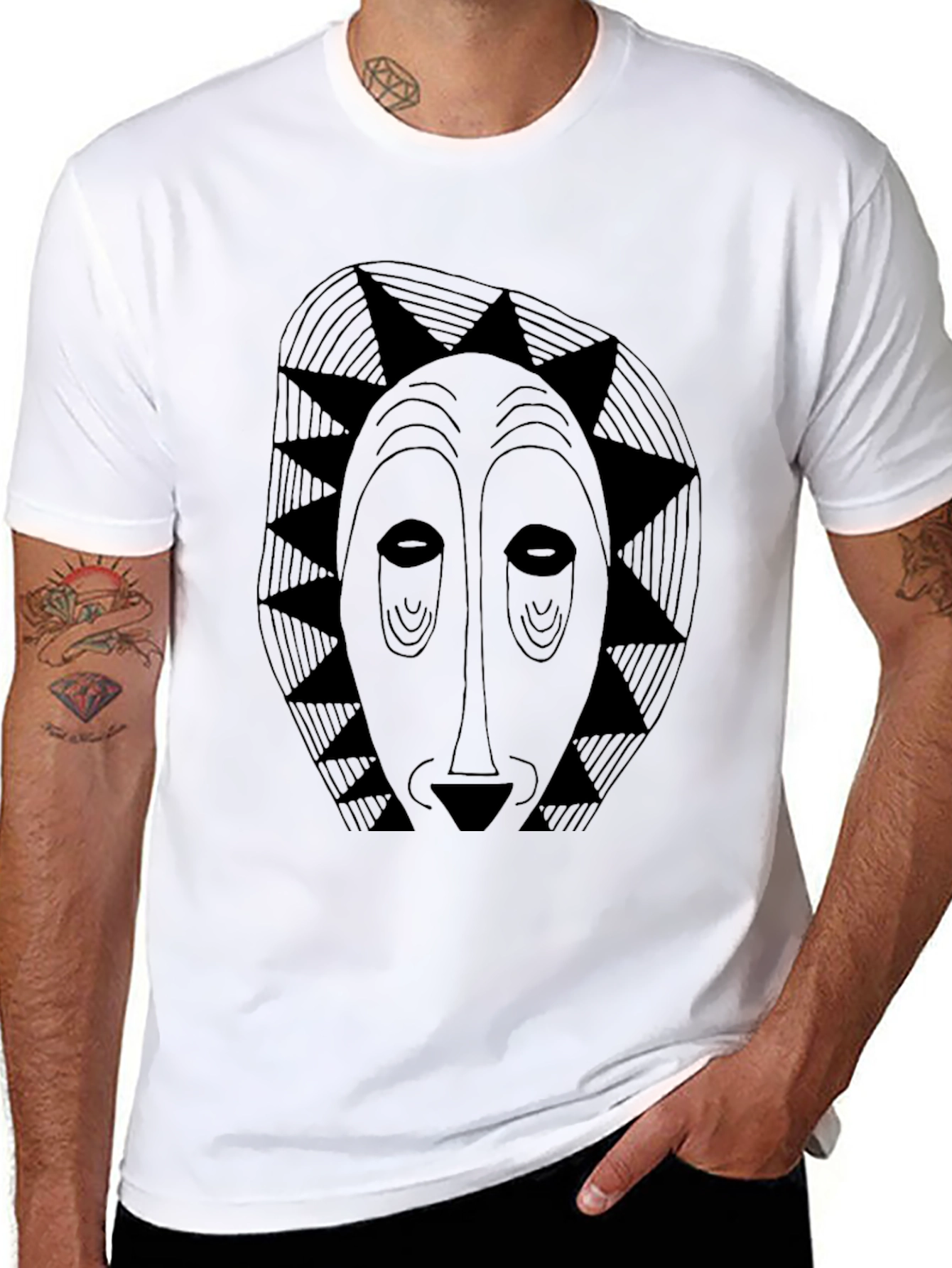 Black Tribal Mask Graphic T-Shirt - Unique Design