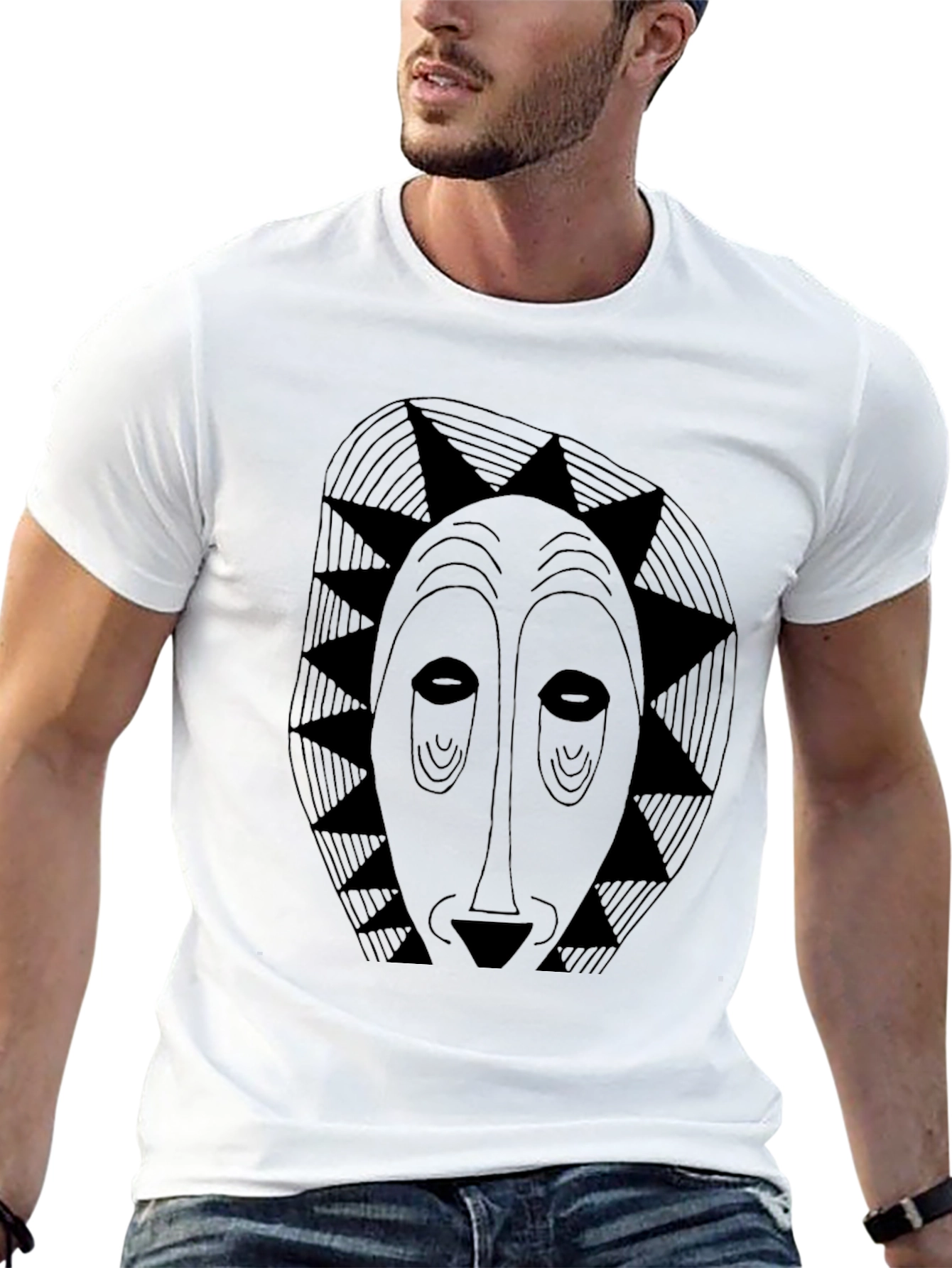 Black Tribal Mask Graphic T-Shirt - Unique Design