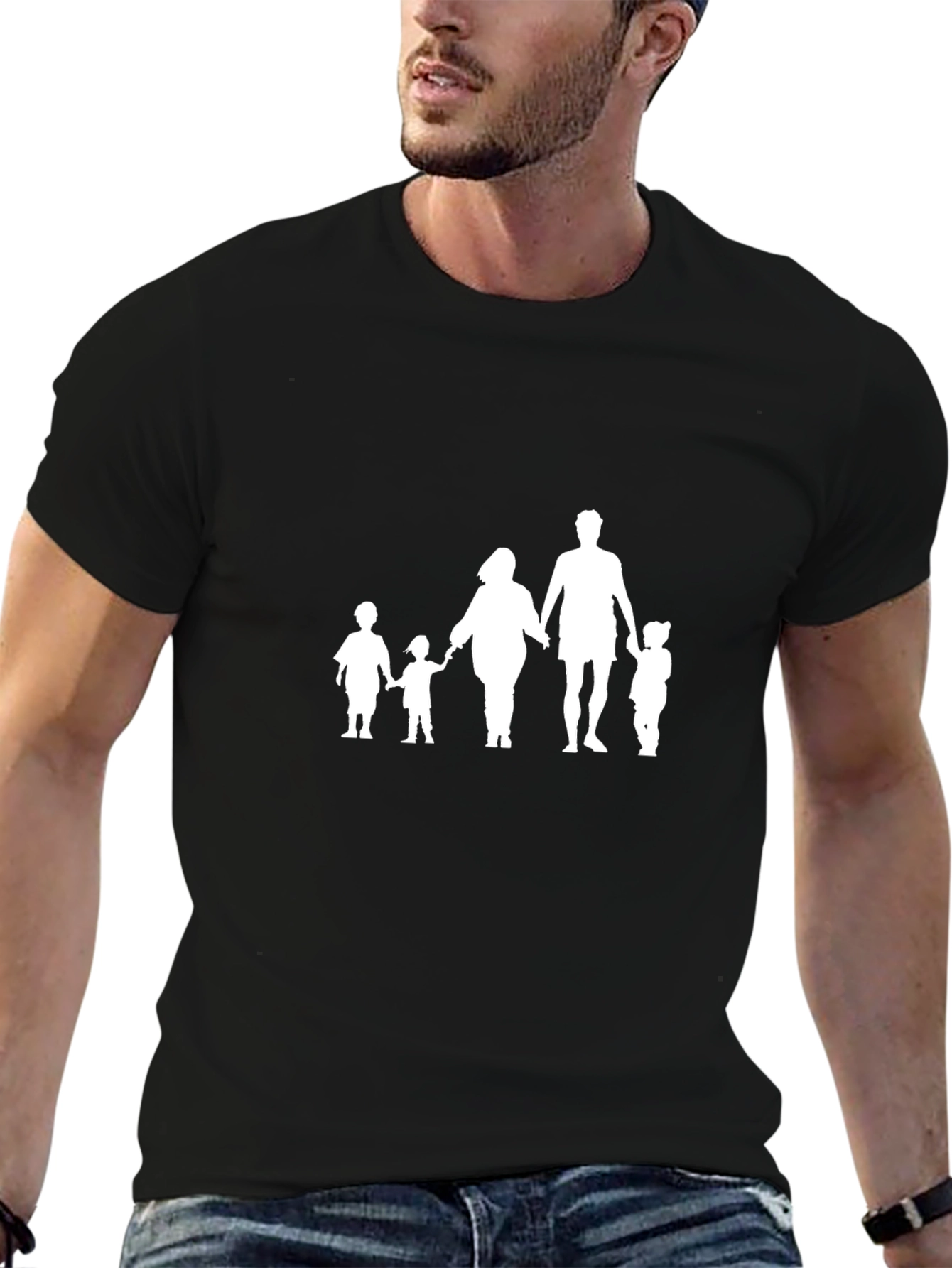 Family Silhouette Graphic Tee - Black Cotton Blend