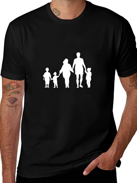 Family Silhouette Graphic Tee - Black Cotton Blend
