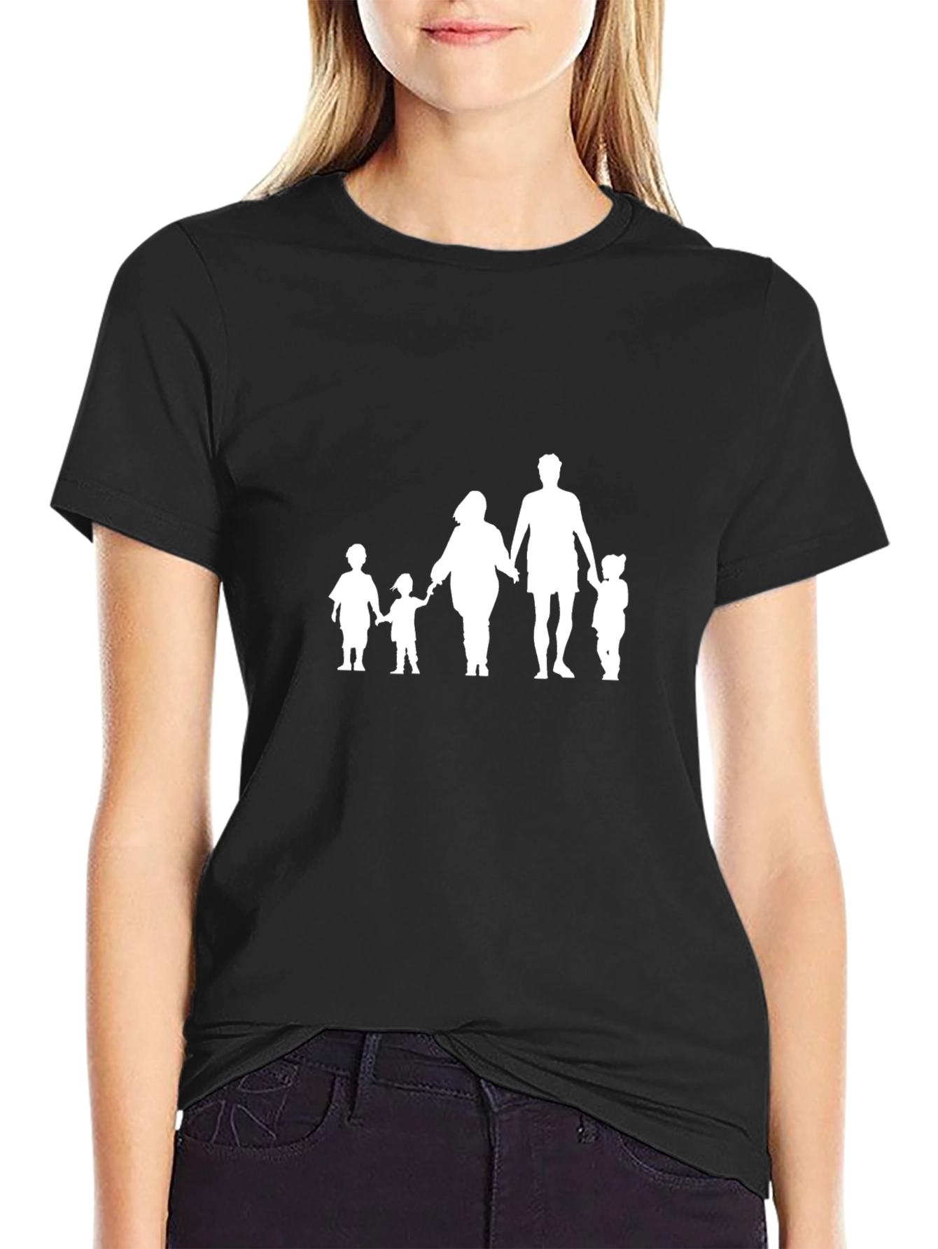 Family Silhouette Graphic Tee - Black Cotton Blend