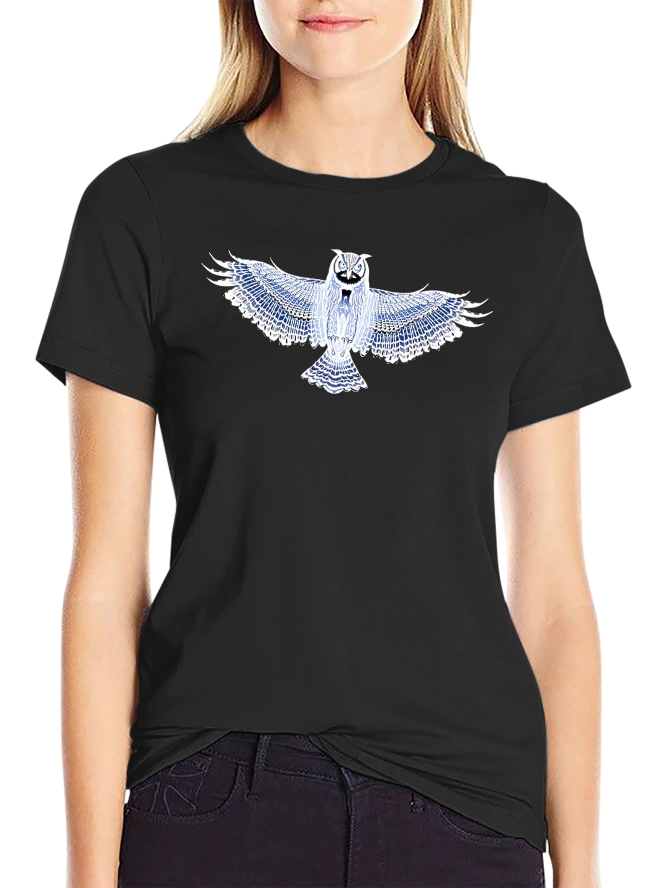 Owl Graphic T-Shirt - Black Cotton Blend