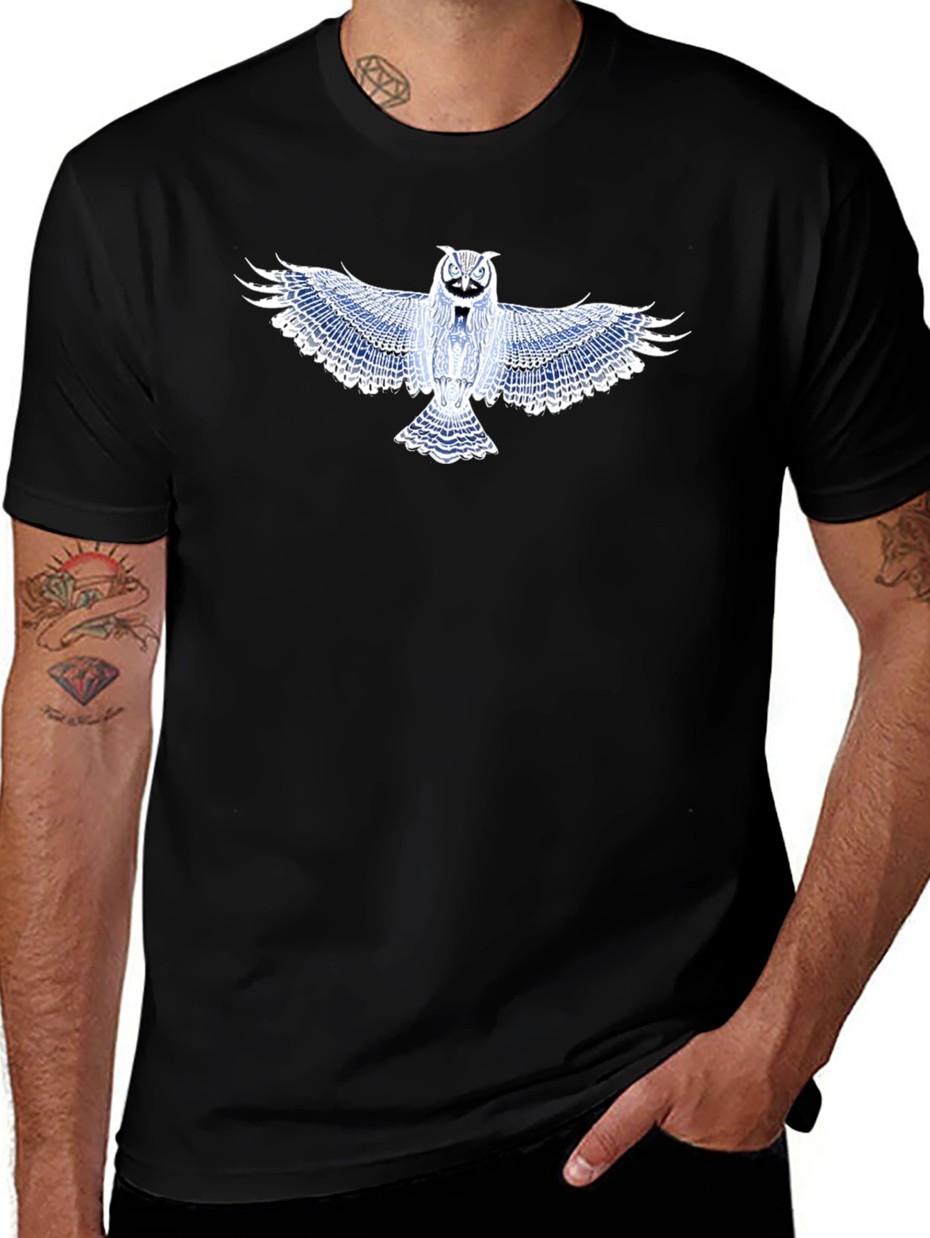 Owl Graphic T-Shirt - Black Cotton Blend