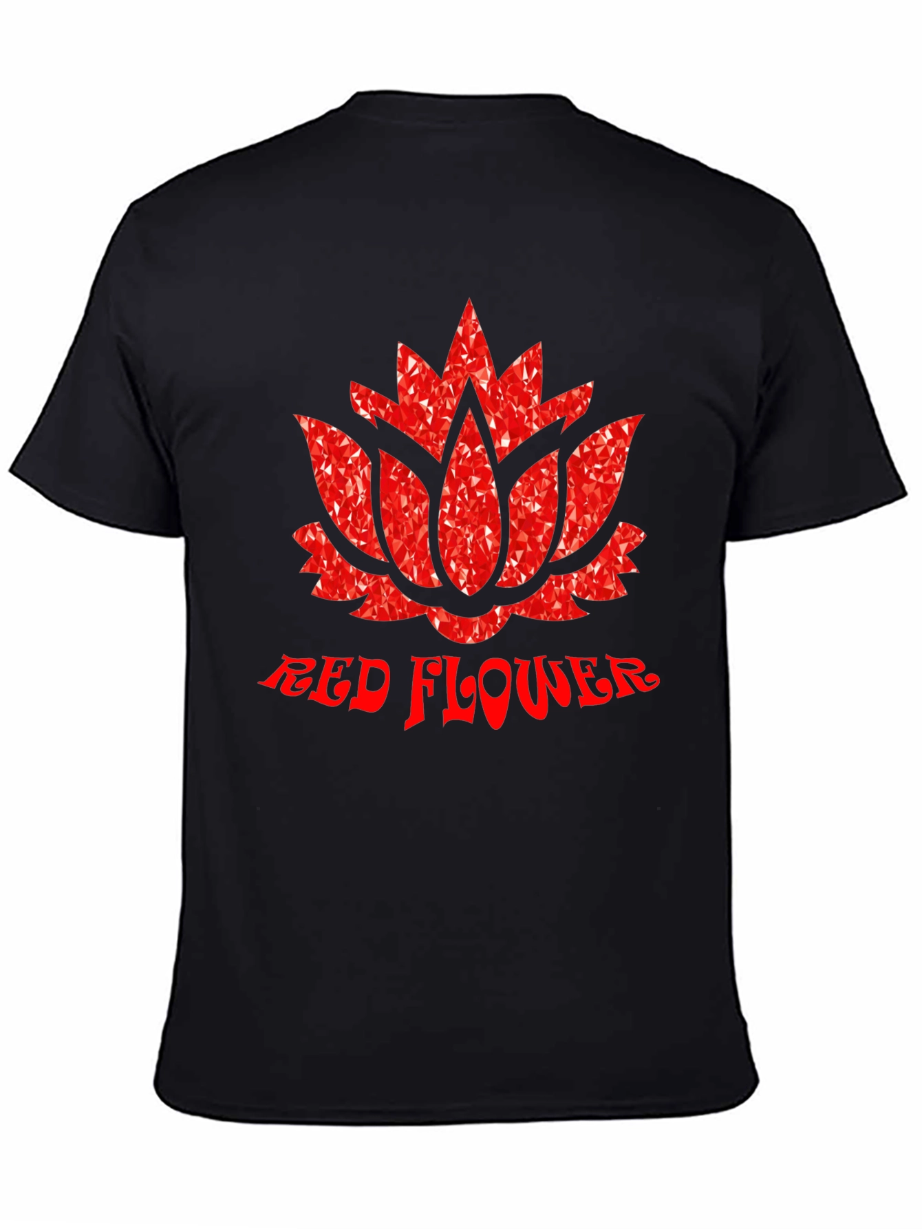 Red Flower Graphic Print Black T-Shirt
