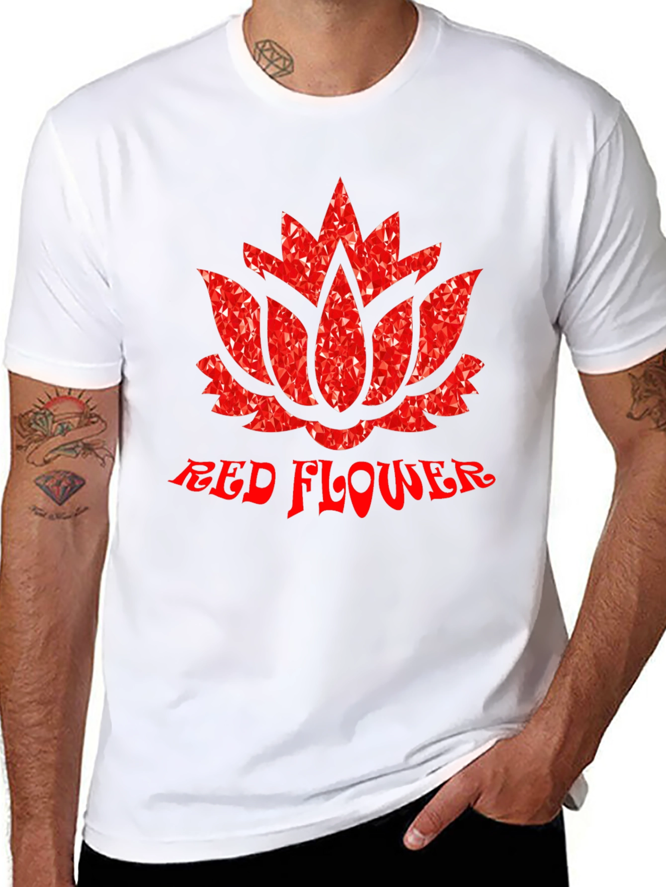 Red Flower Graphic Print Black T-Shirt