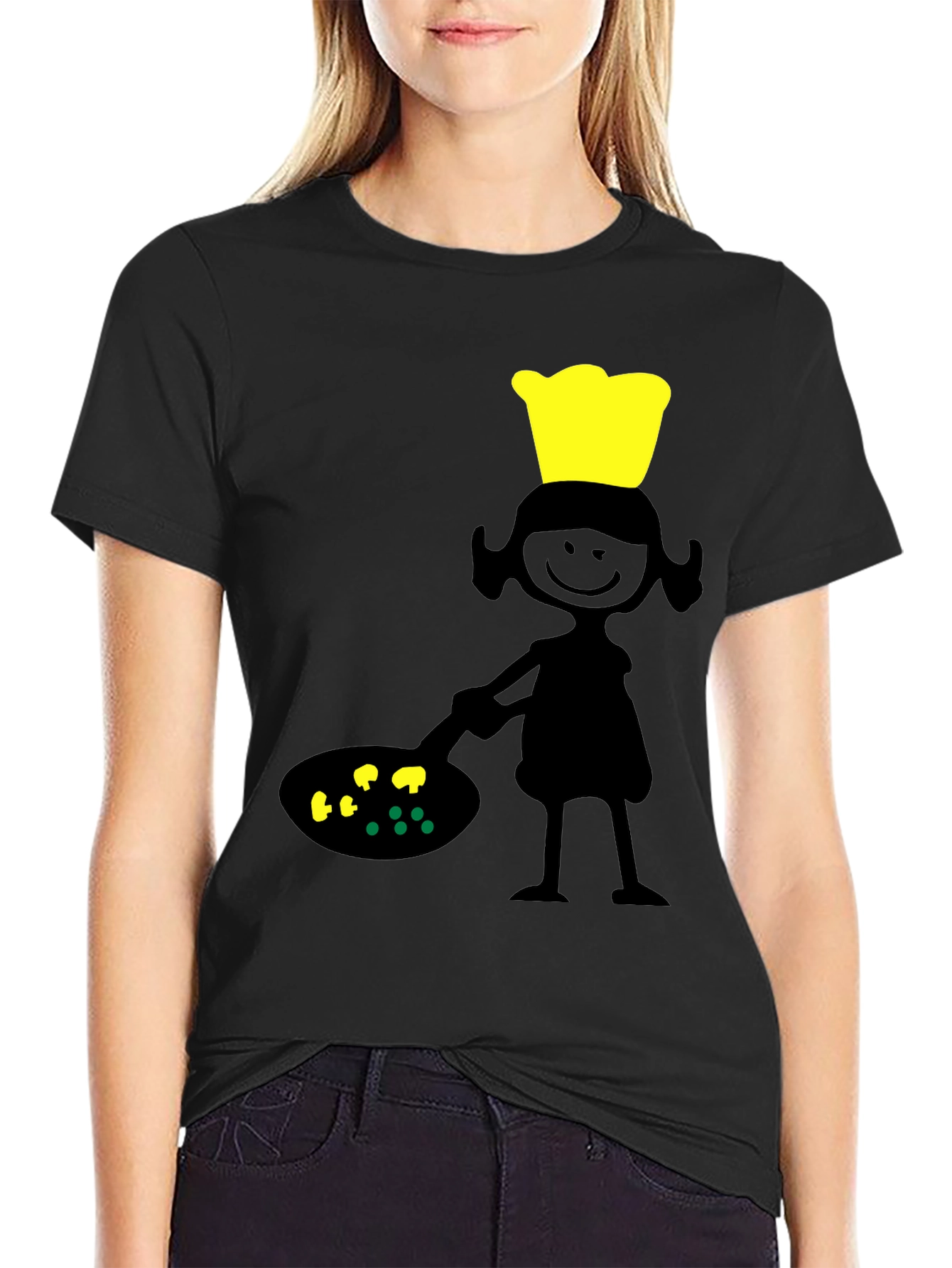 Chef Girl Graphic Tee - Black Cotton T-Shirt