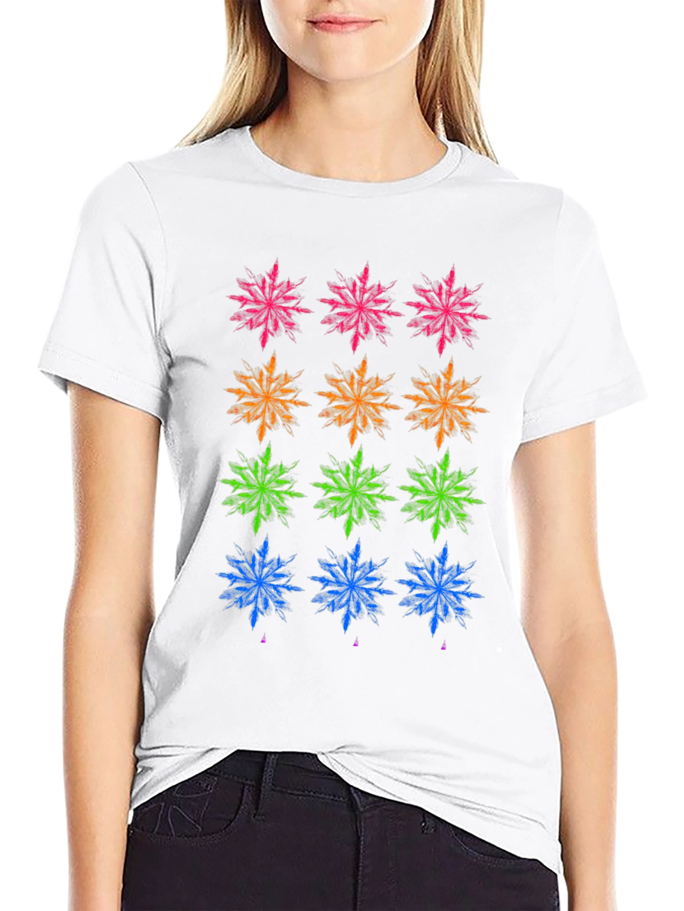 Colorful Snowflake Pattern T-Shirt