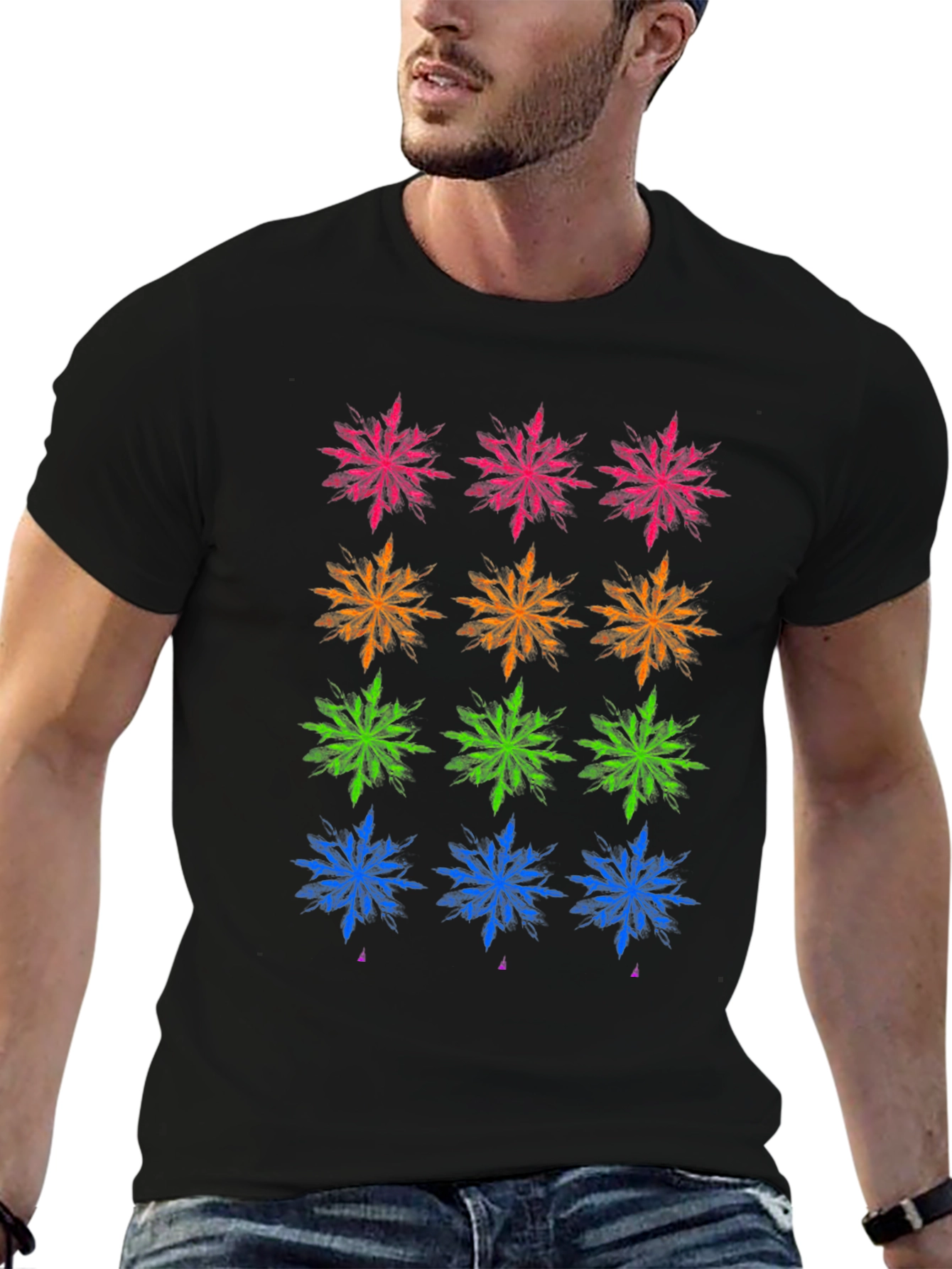 Colorful Snowflake Pattern T-Shirt