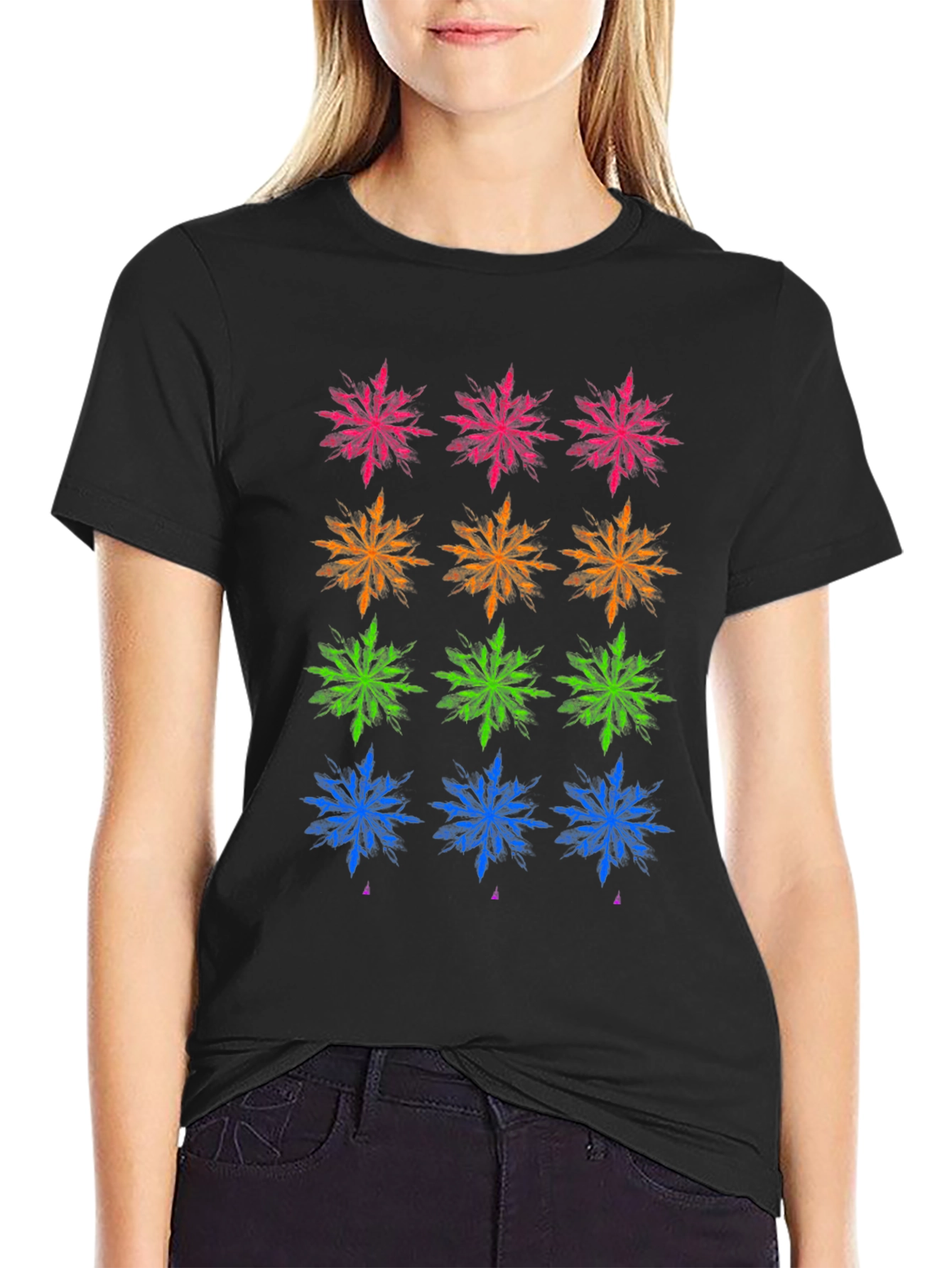 Colorful Snowflake Pattern T-Shirt