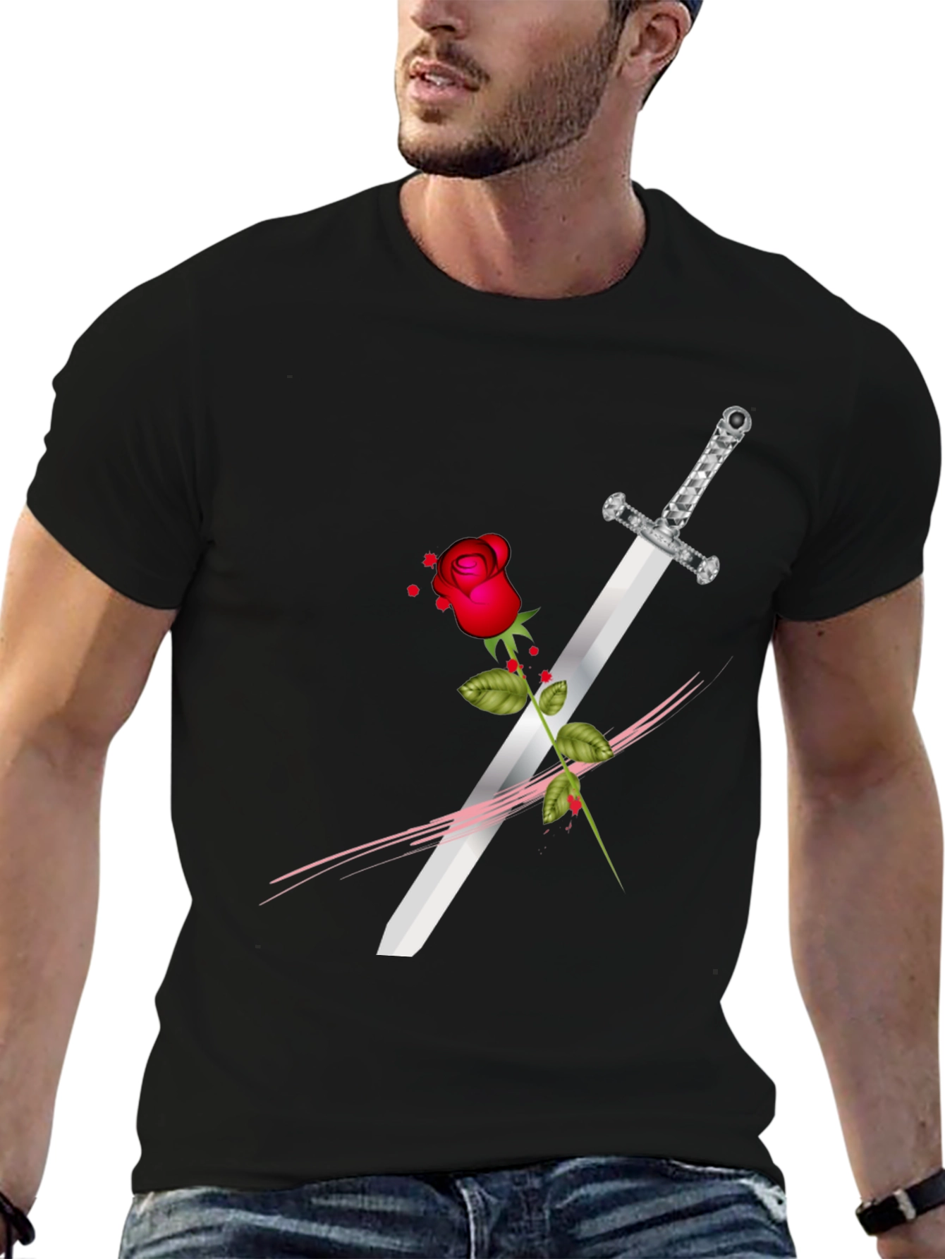 Rose & Sword Graphic Tee - Edgy Style