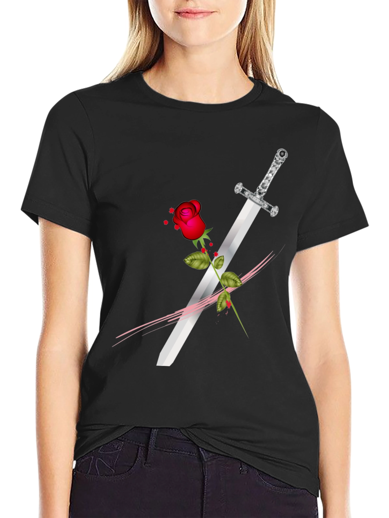 Rose & Sword Graphic Tee - Edgy Style
