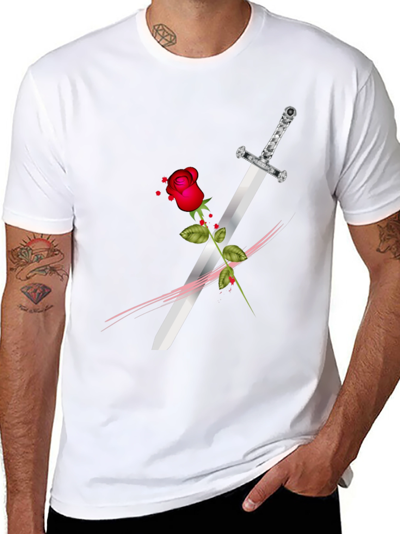 Rose & Sword Graphic Tee - Edgy Style