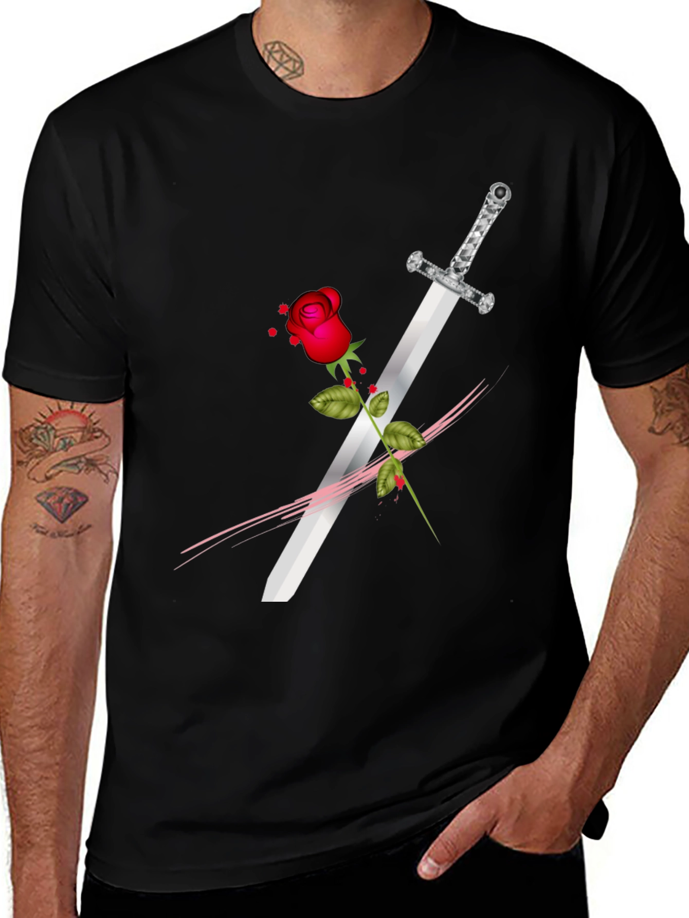 Rose & Sword Graphic Tee - Edgy Style