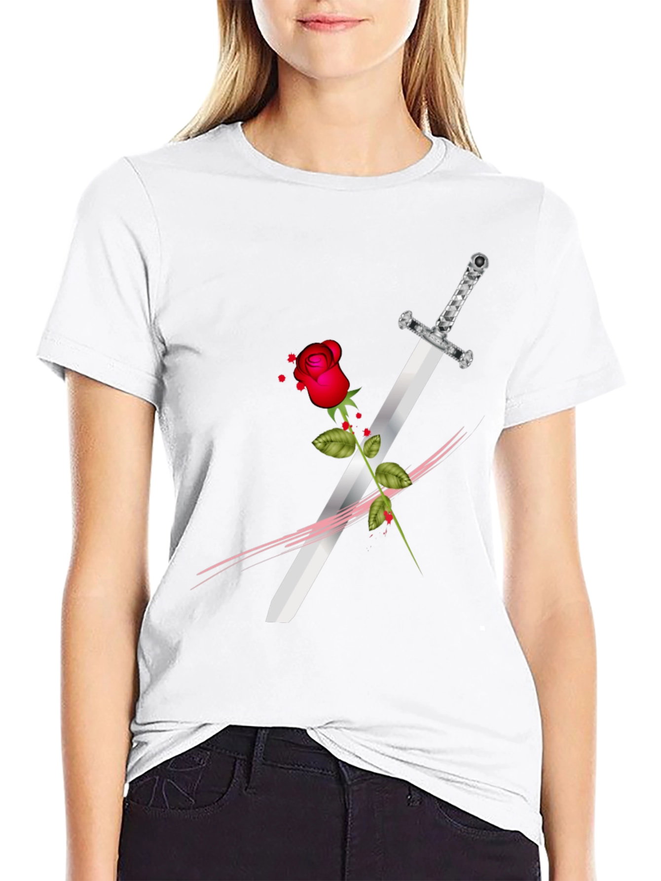 Rose & Sword Graphic Tee - Edgy Style