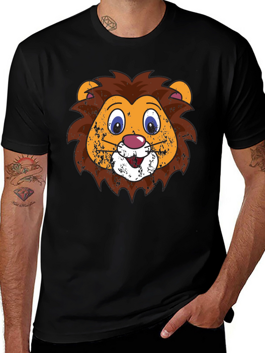 Funny Lion Face Graphic Tee - Black T-Shirt