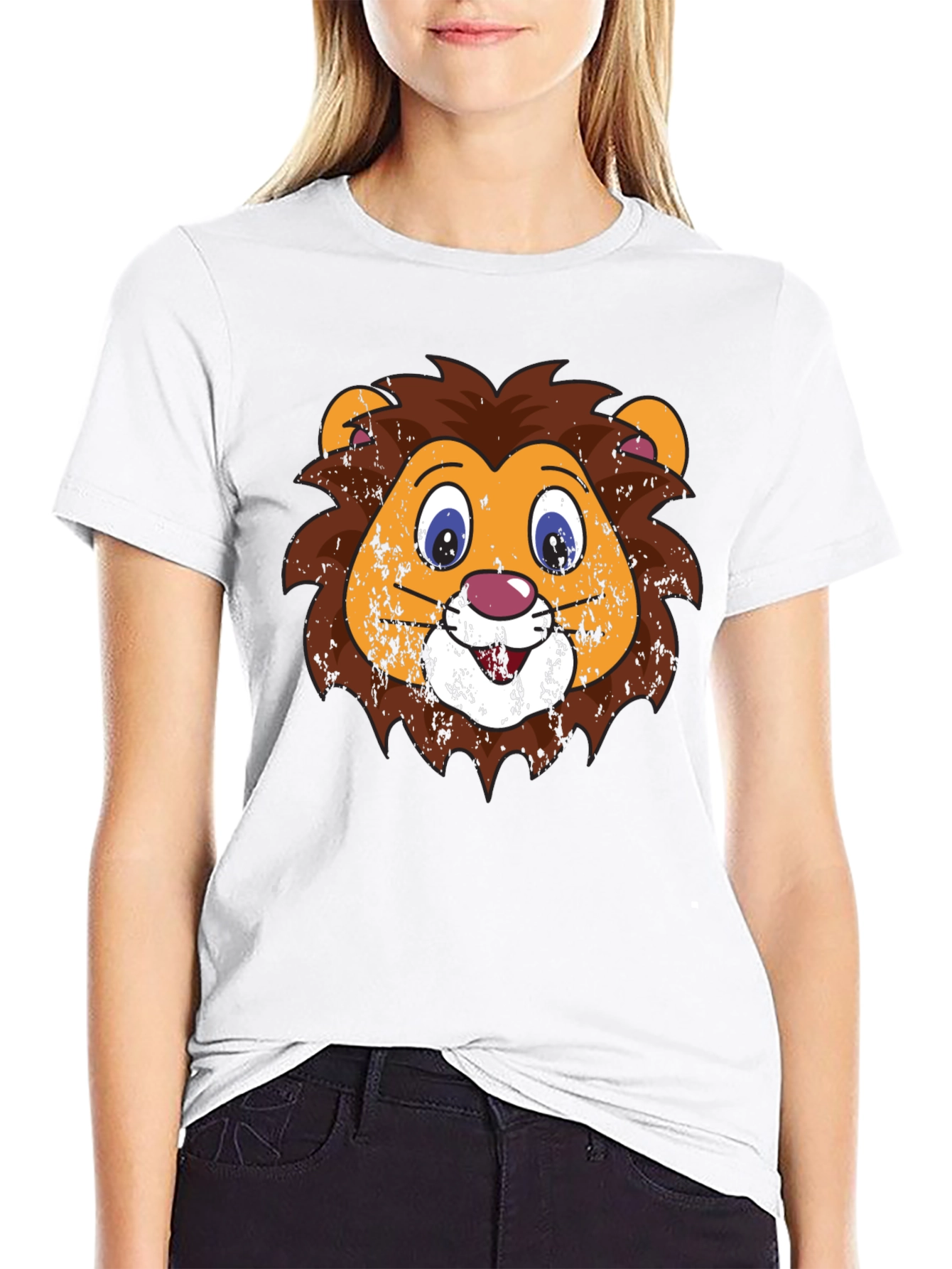 Funny Lion Face Graphic Tee - Black T-Shirt