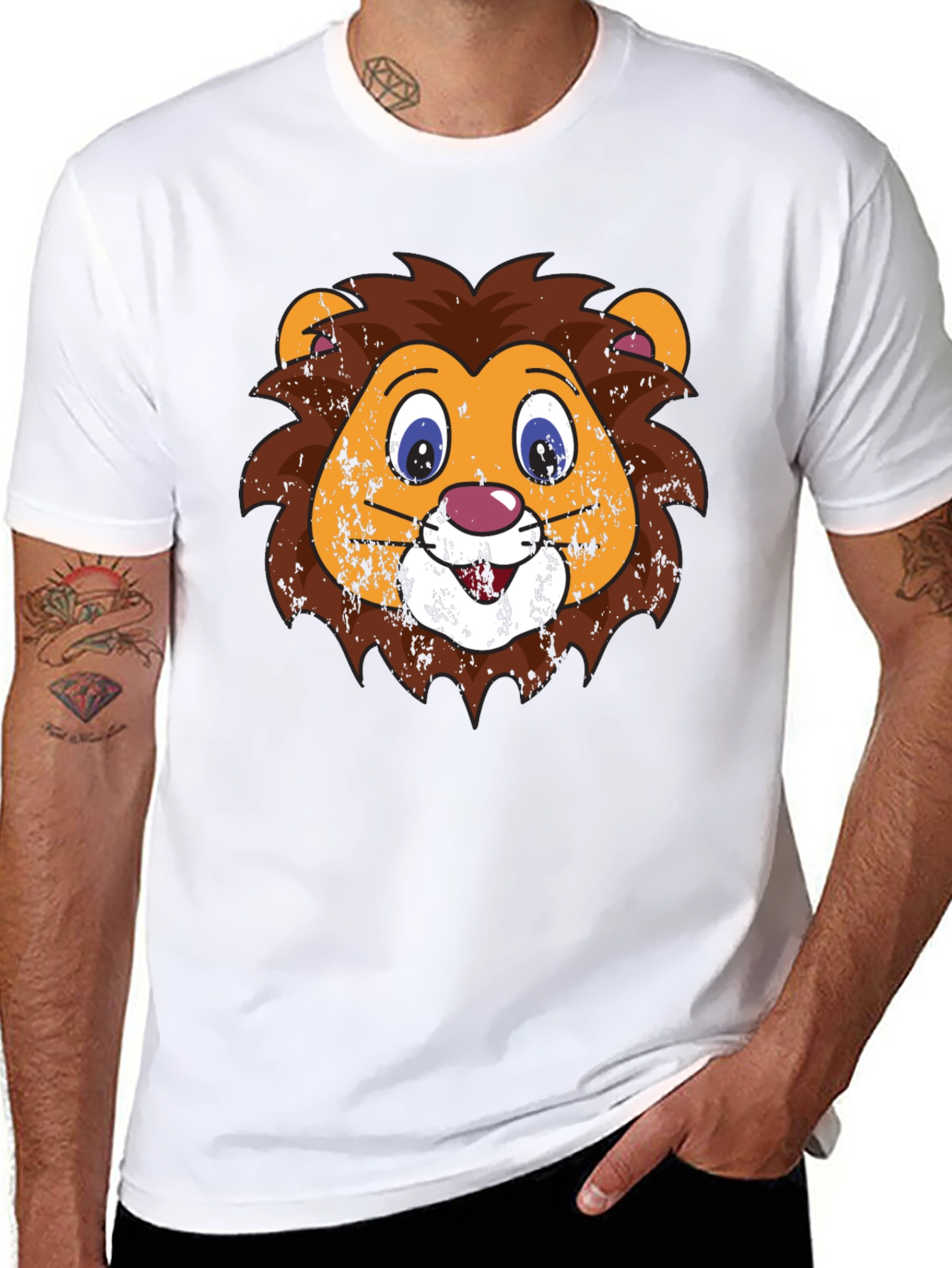 Funny Lion Face Graphic Tee - Black T-Shirt