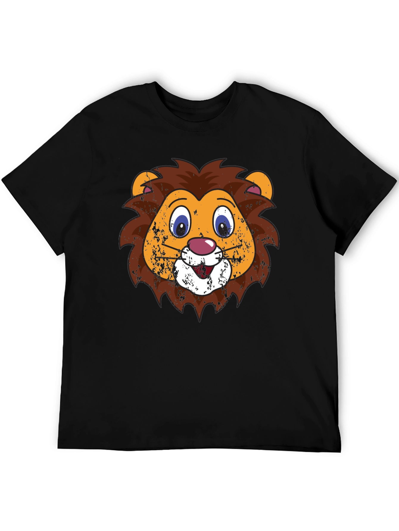 Funny Lion Face Graphic Tee - Black T-Shirt