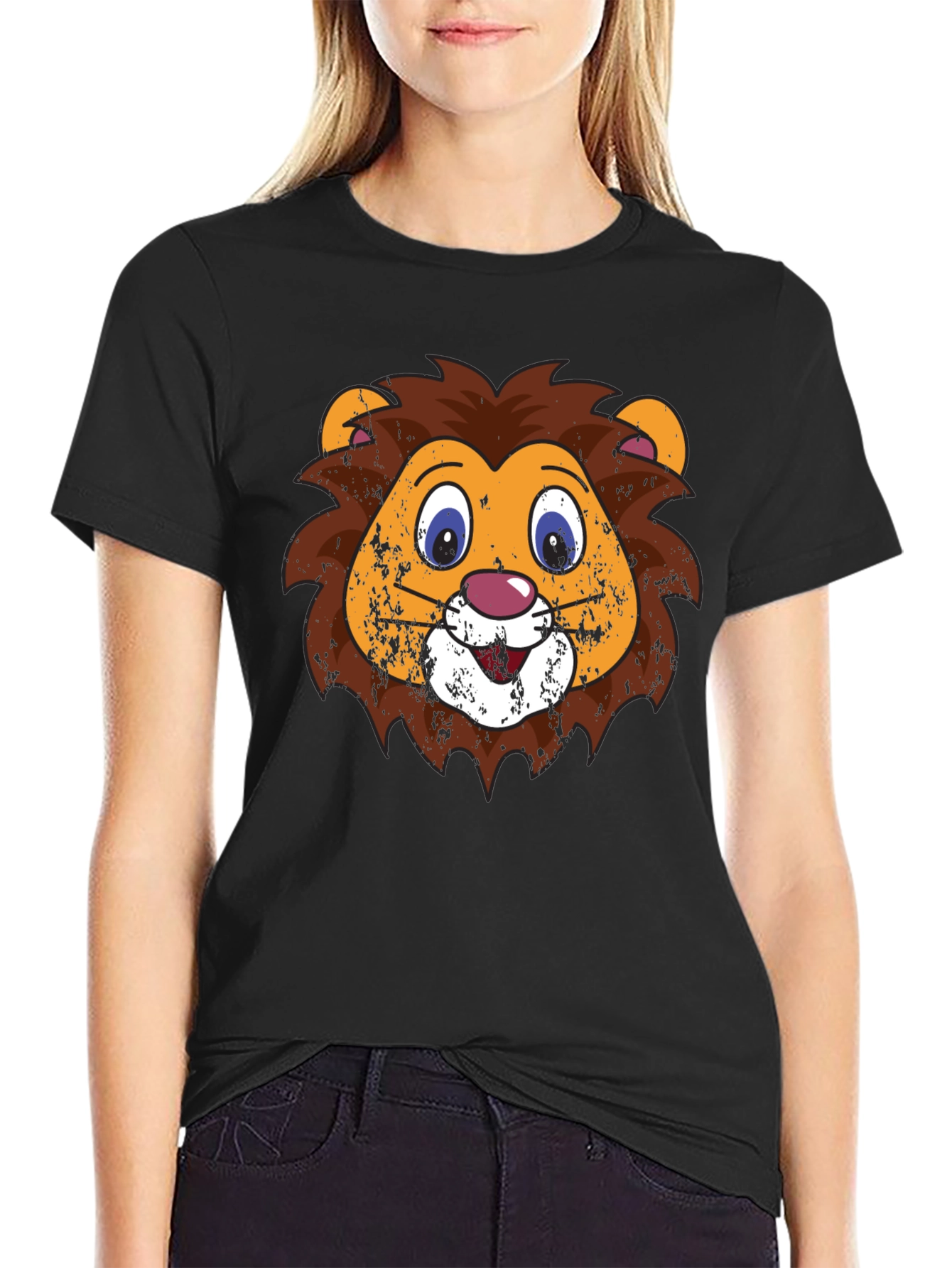 Funny Lion Face Graphic Tee - Black T-Shirt