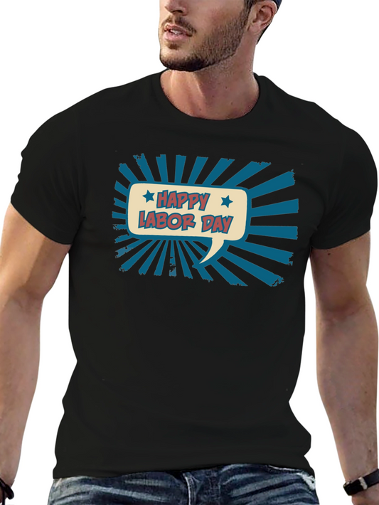 Happy Labor Day Graphic Tee - Black Cotton Blend