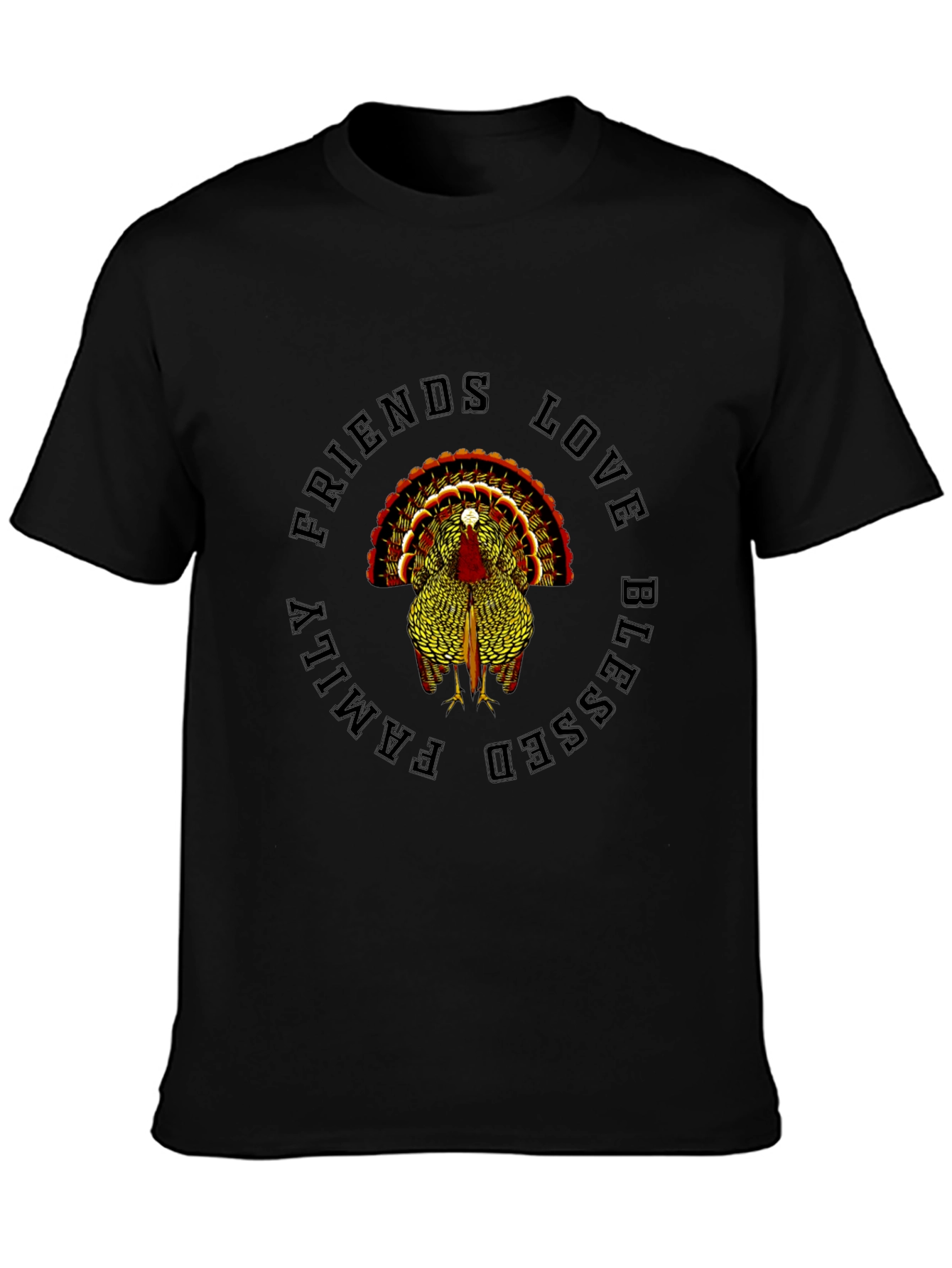 Thanksgiving Turkey Graphic Tee - Friends Love Family Blessed