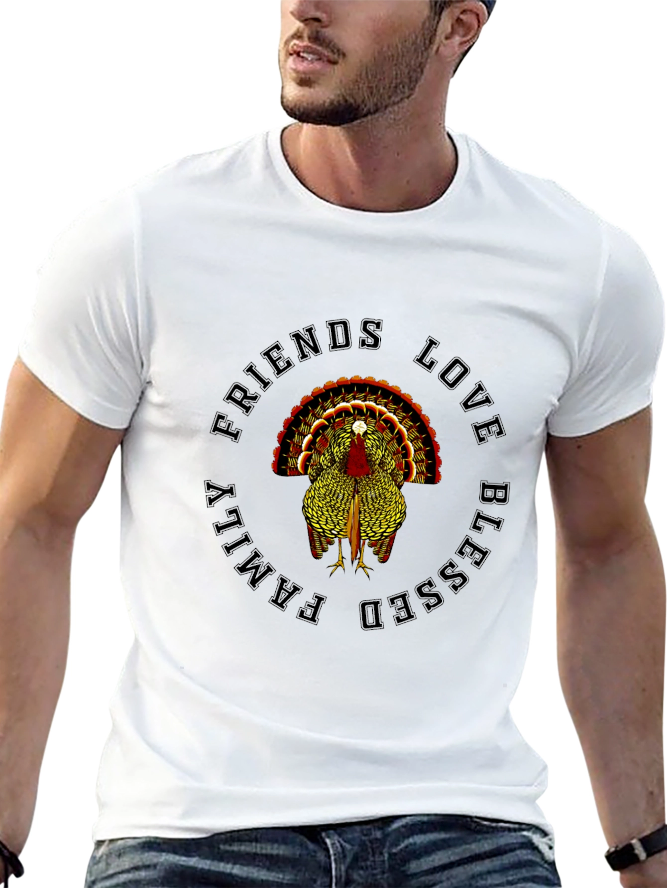 Thanksgiving Turkey Graphic Tee - Friends Love Family Blessed
