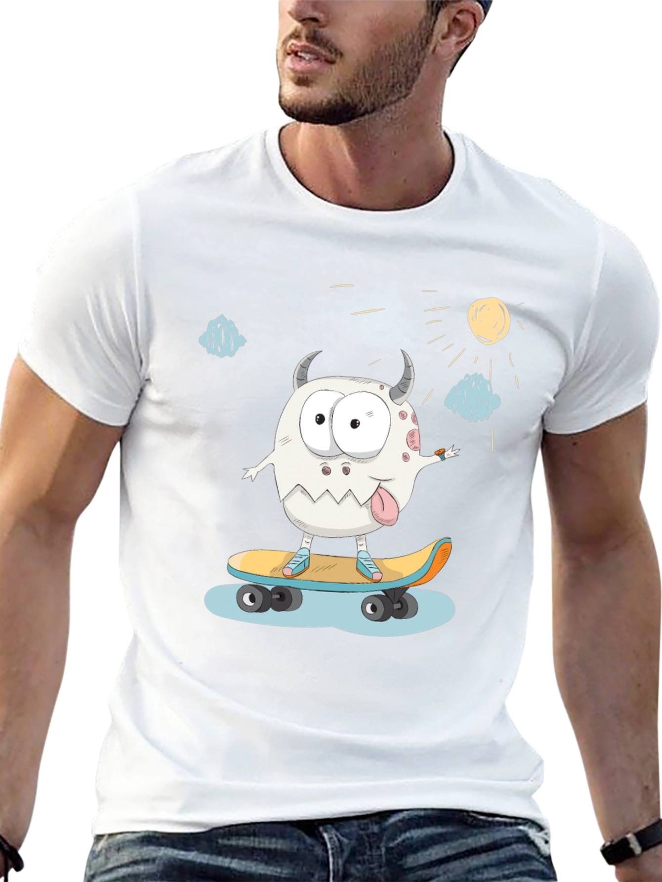 Skateboarding Monster Graphic Tee - Black Cotton T-Shirt