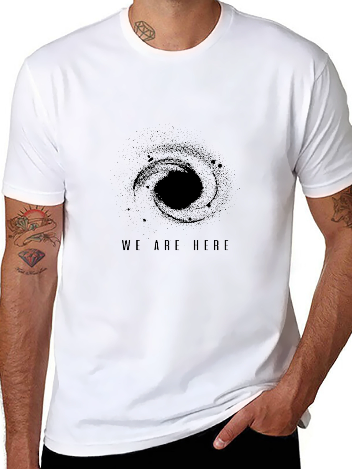 We Are Here Galaxy Graphic Black T-Shirt
