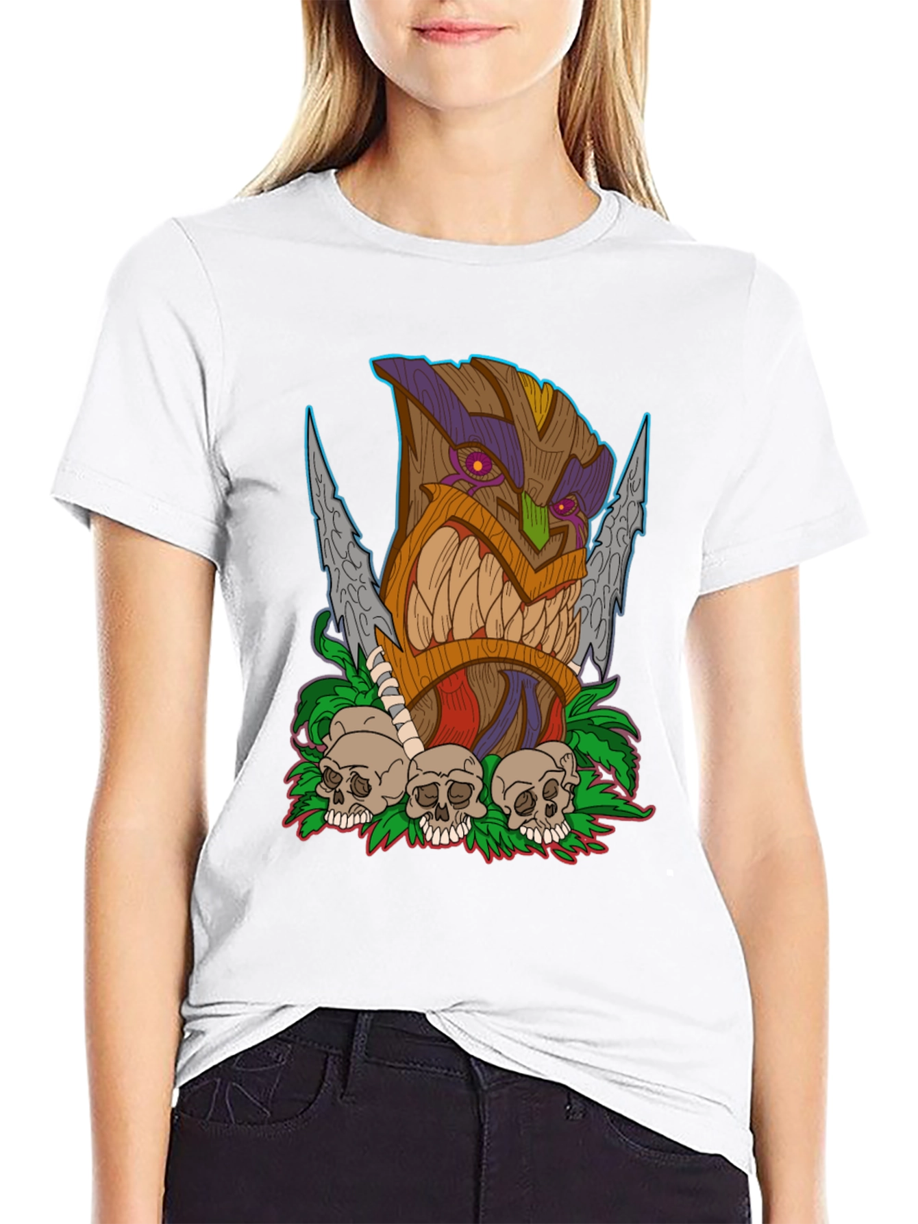 Tiki Skull Graphic T-Shirt - Tribal Art Tee