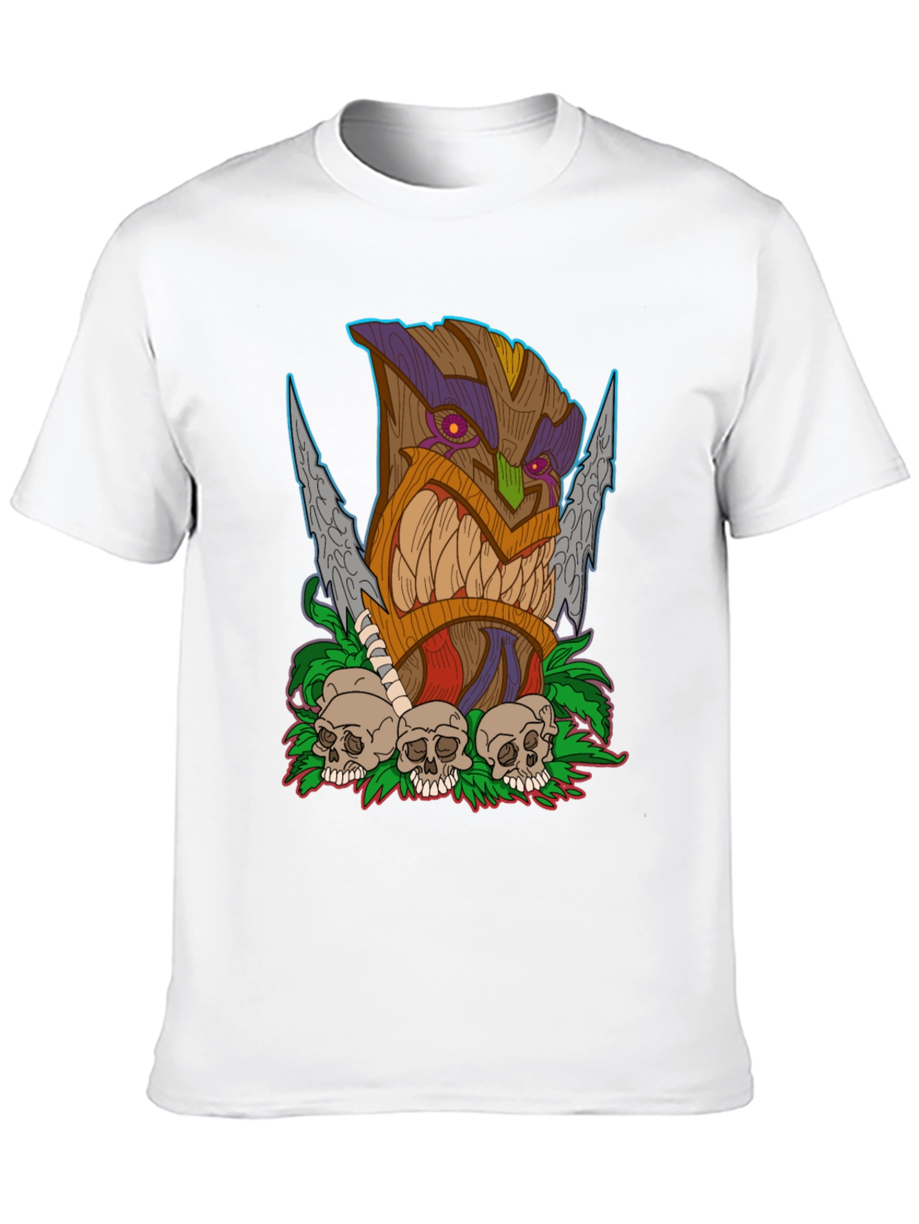 Tiki Skull Graphic T-Shirt - Tribal Art Tee