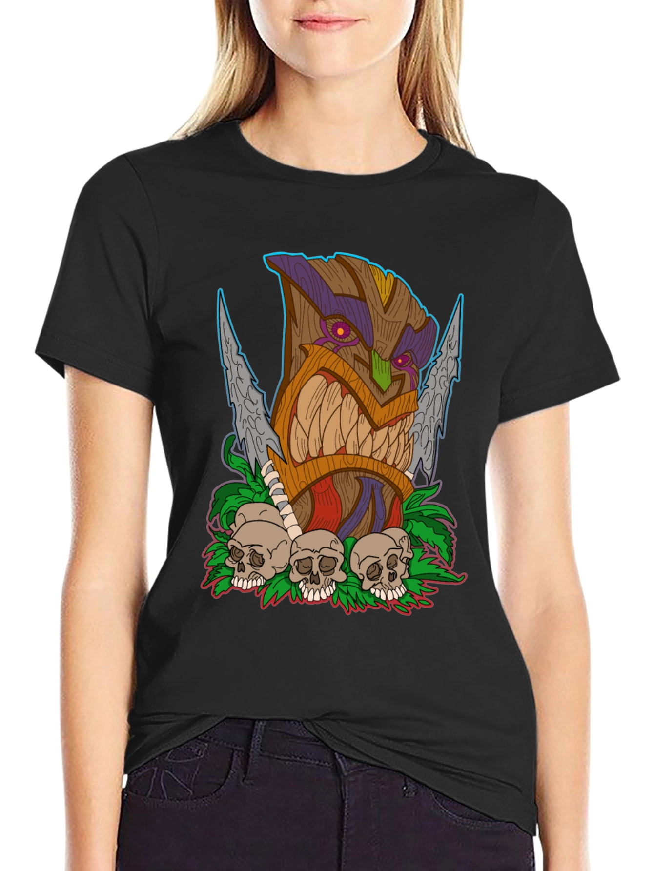 Tiki Skull Graphic T-Shirt - Tribal Art Tee