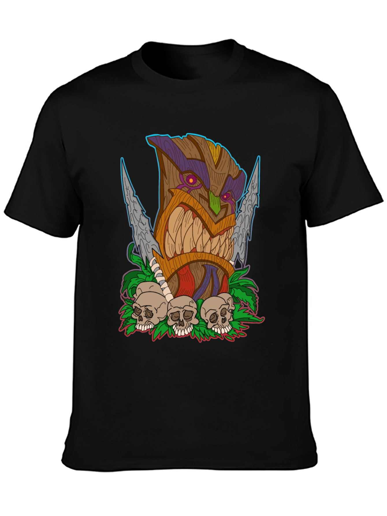 Tiki Skull Graphic T-Shirt - Tribal Art Tee