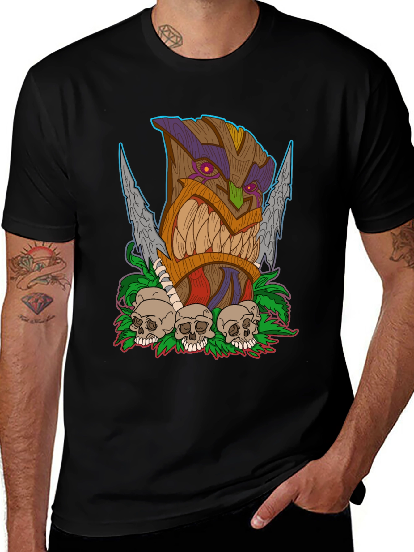 Tiki Skull Graphic T-Shirt - Tribal Art Tee