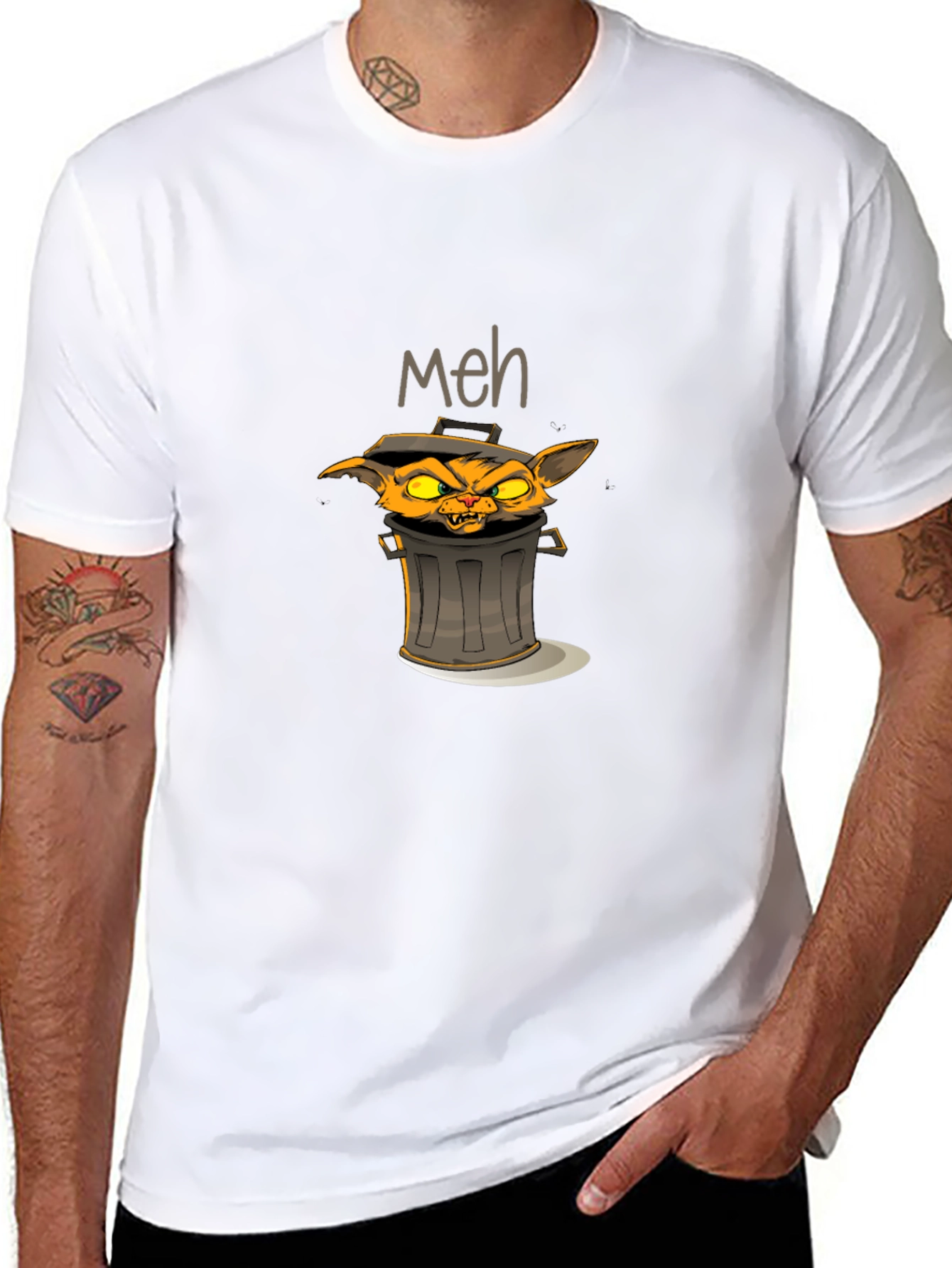 Meh Grumpy Trash Can Cat T-Shirt