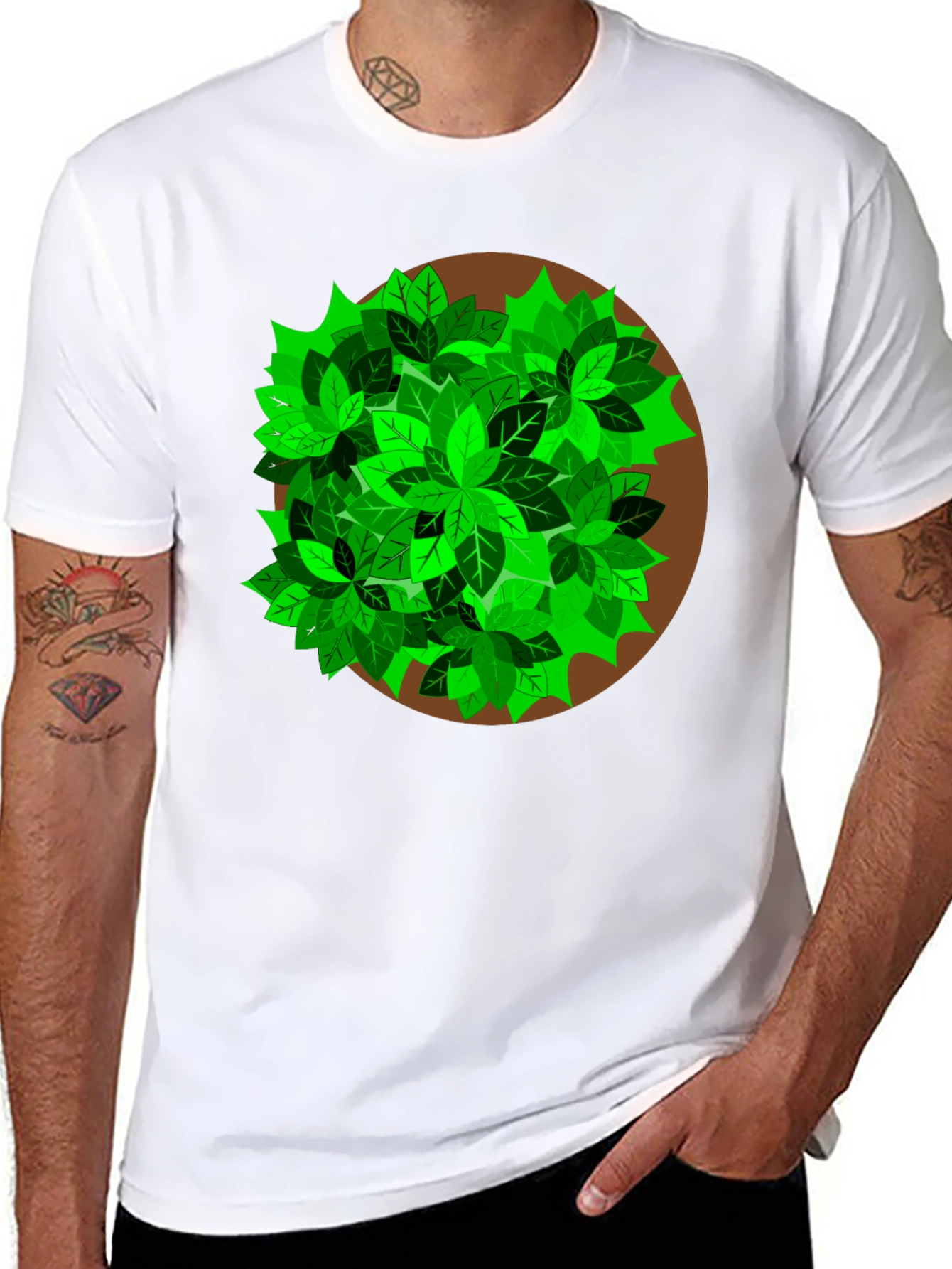 Nature Leaf Print T-Shirt - Black