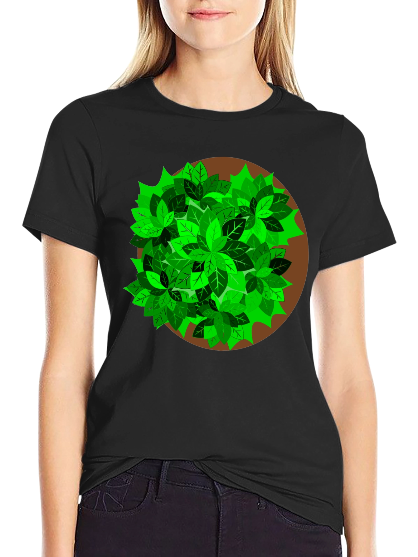 Nature Leaf Print T-Shirt - Black