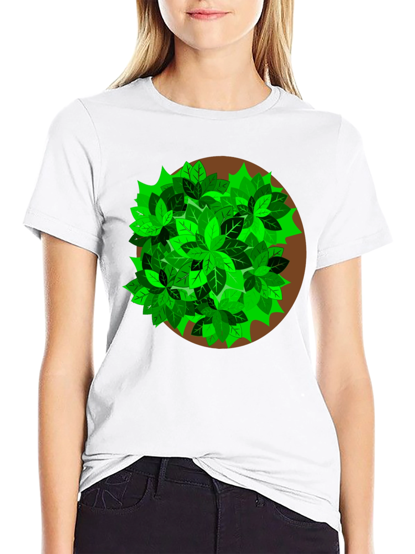 Nature Leaf Print T-Shirt - Black